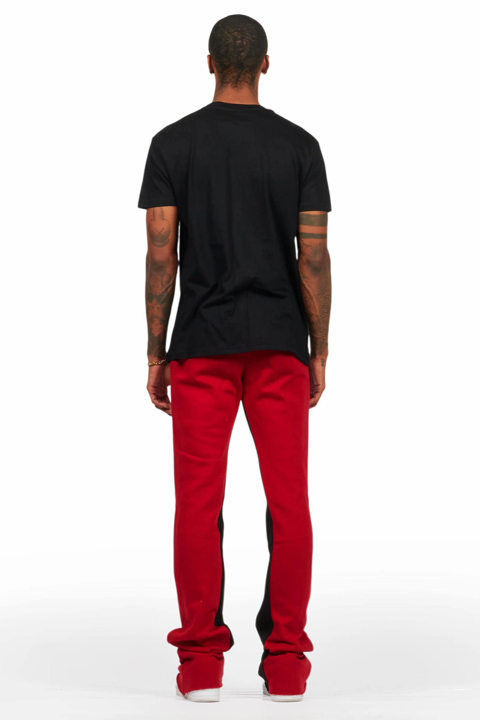 Edel Black/Burgundy T-Shirt/Stacked Baggy Track Pant Set Male Product Image