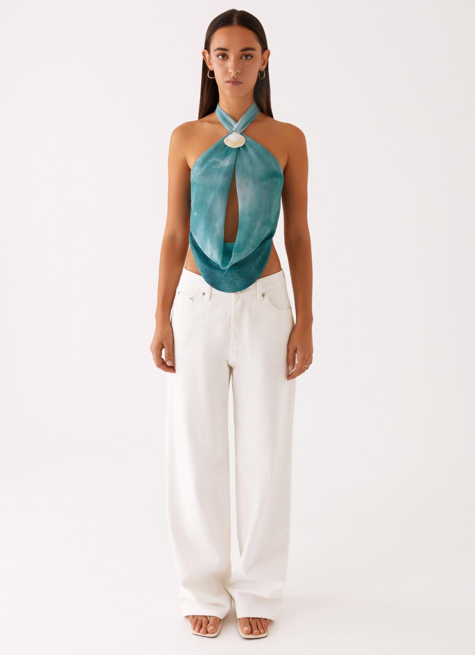 Zola Cowl Neck Shell Top - Green Tie Dye Product Image