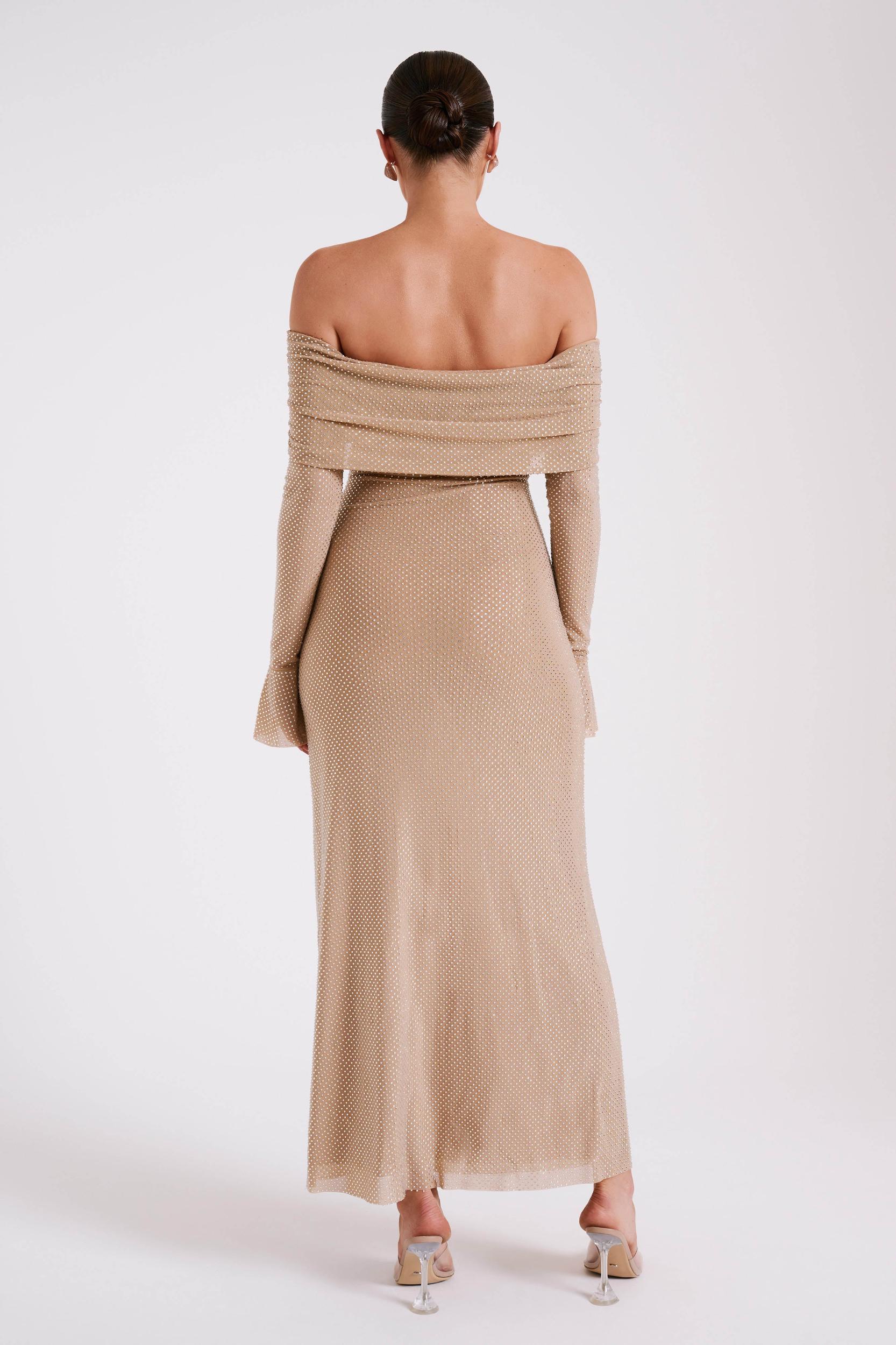 Marcel Off Shoulder Diamante Maxi Dress - Nude Product Image