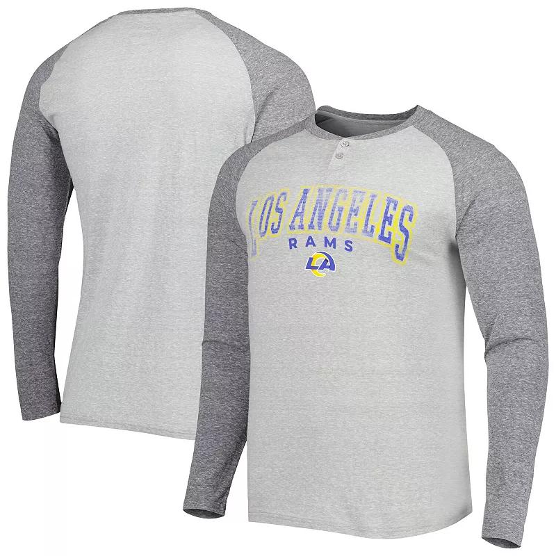 Men's Concepts Sport Heather Gray Los Angeles Rams Ledger Raglan Long Sleeve Henley T-Shirt,  Product Image