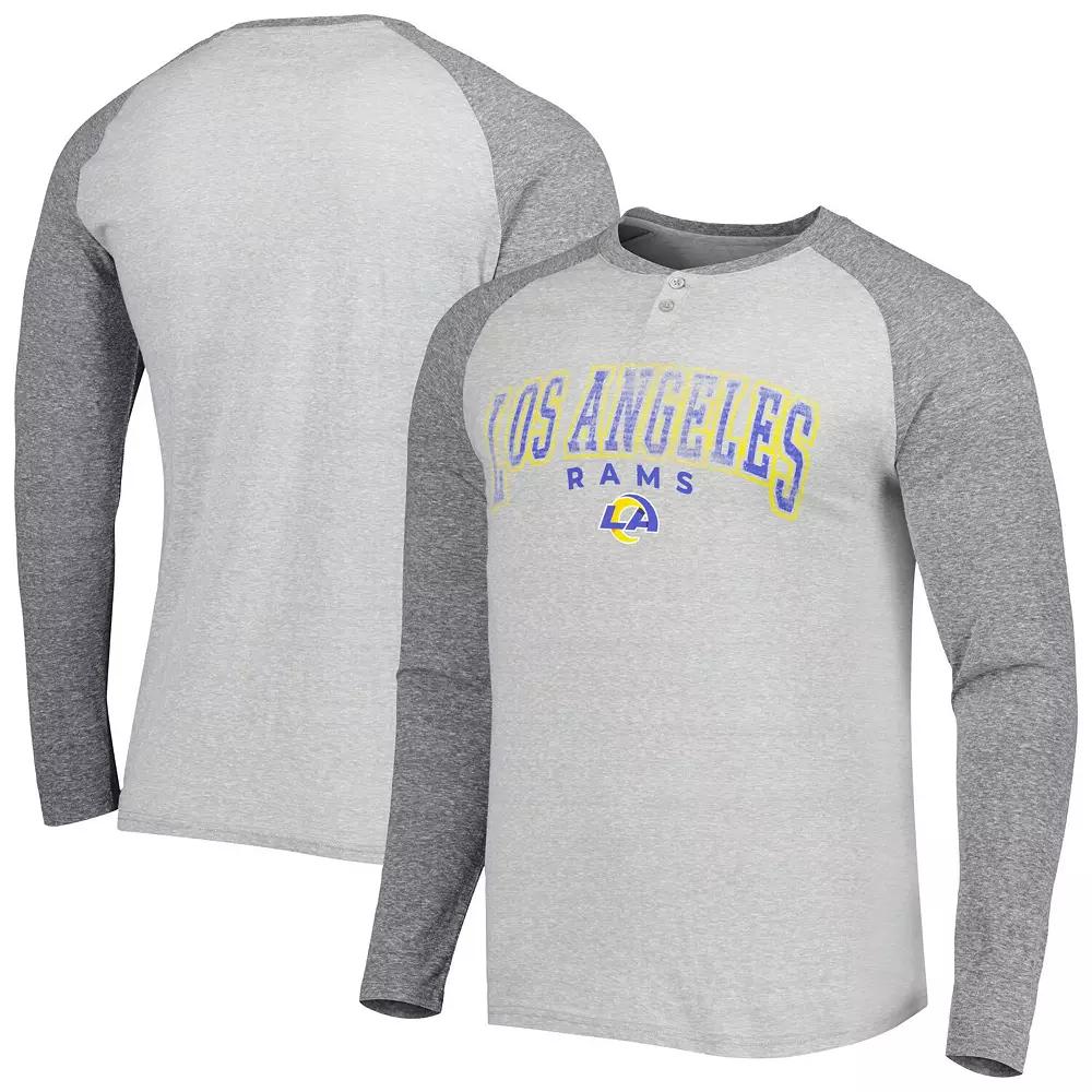 Men's Concepts Sport Heather Gray Los Angeles Rams Ledger Raglan Long Sleeve Henley T-Shirt,  Product Image