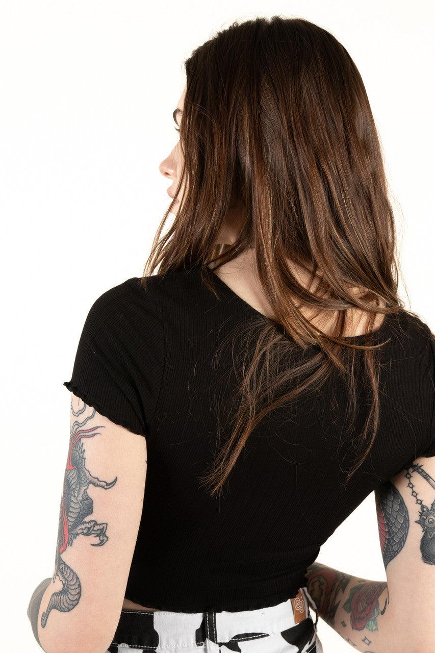 Black Seamed Keyhole Crop Top Product Image