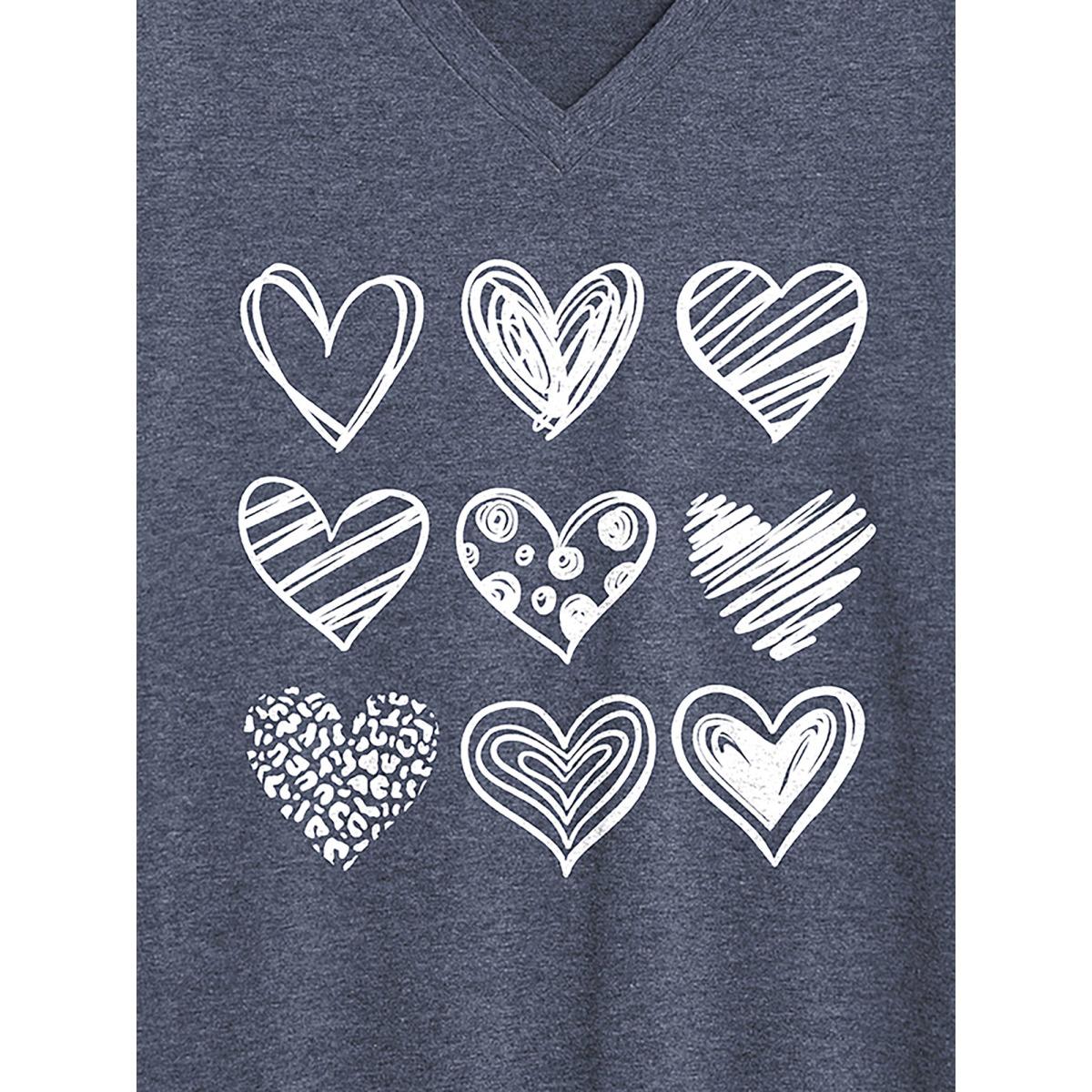 Plus Size Every Heart Printed V-Neck T-Shirt Indigo Women Non Art&design V-neck Everyday-Casual T-shirts BloomChic 22-24/3X Product Image