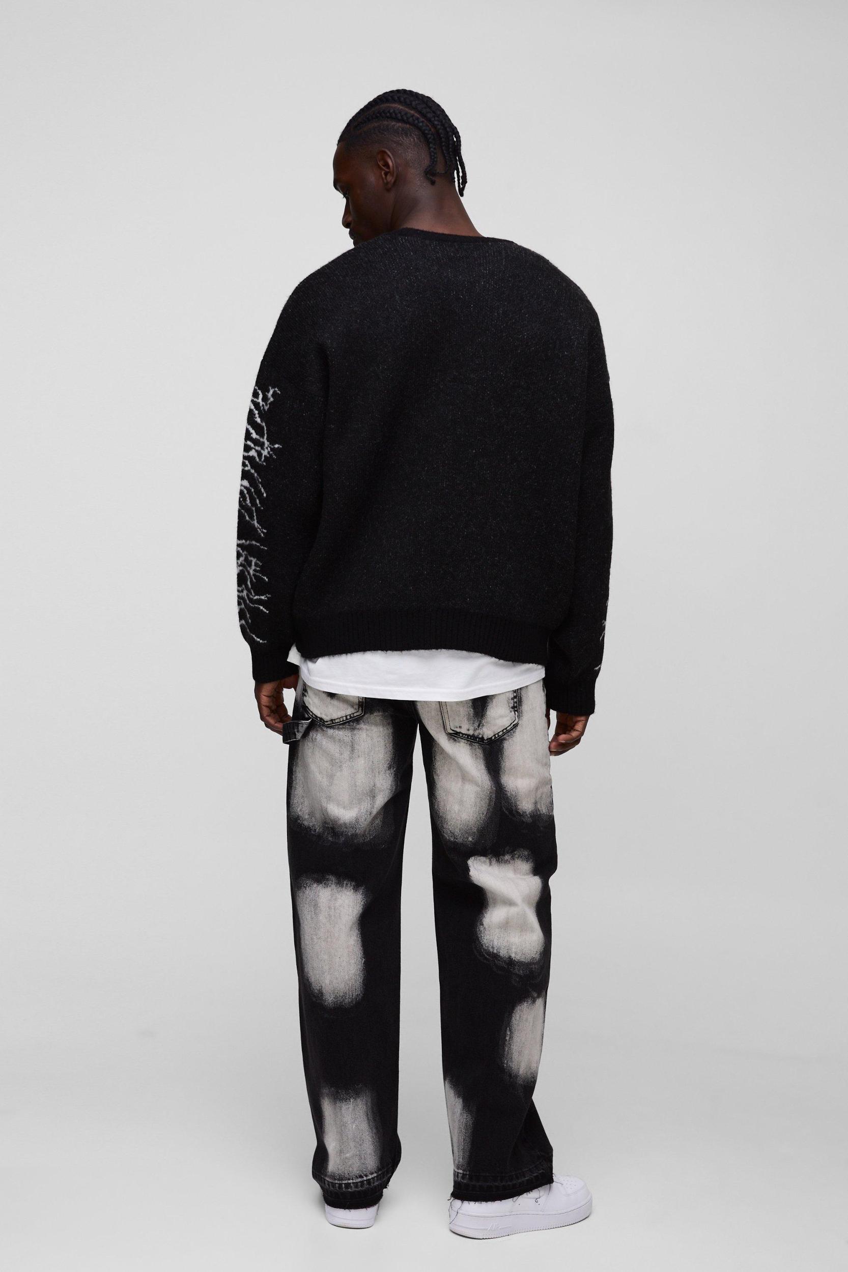 Oversized Boxy Brushed Heartless Graphic Knitted Sweater | boohooMAN USA Product Image