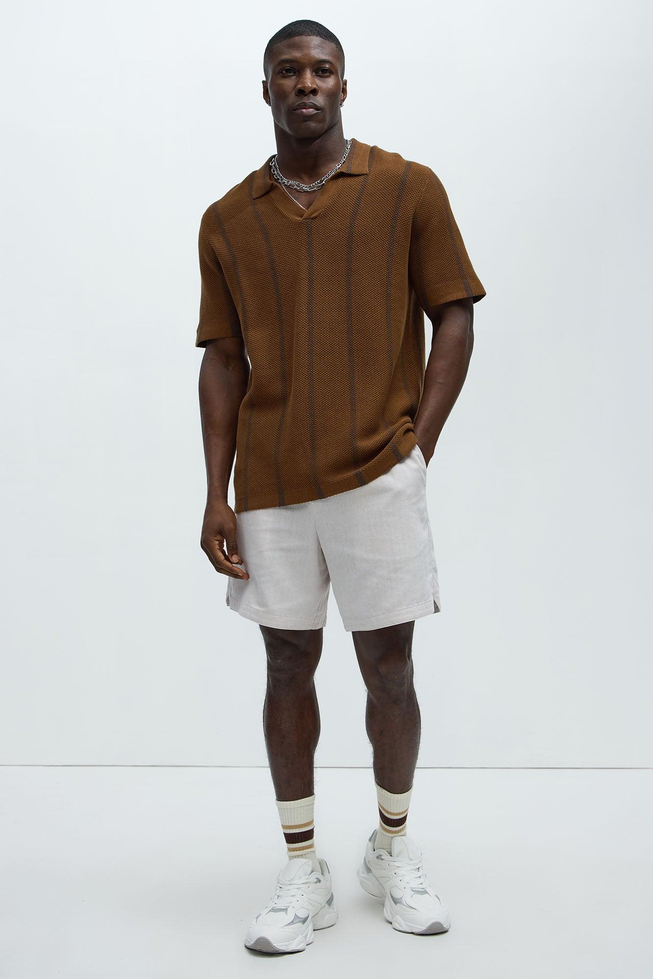 Takin Shots Textured Stripe Polo Shirt - Brown/combo Product Image