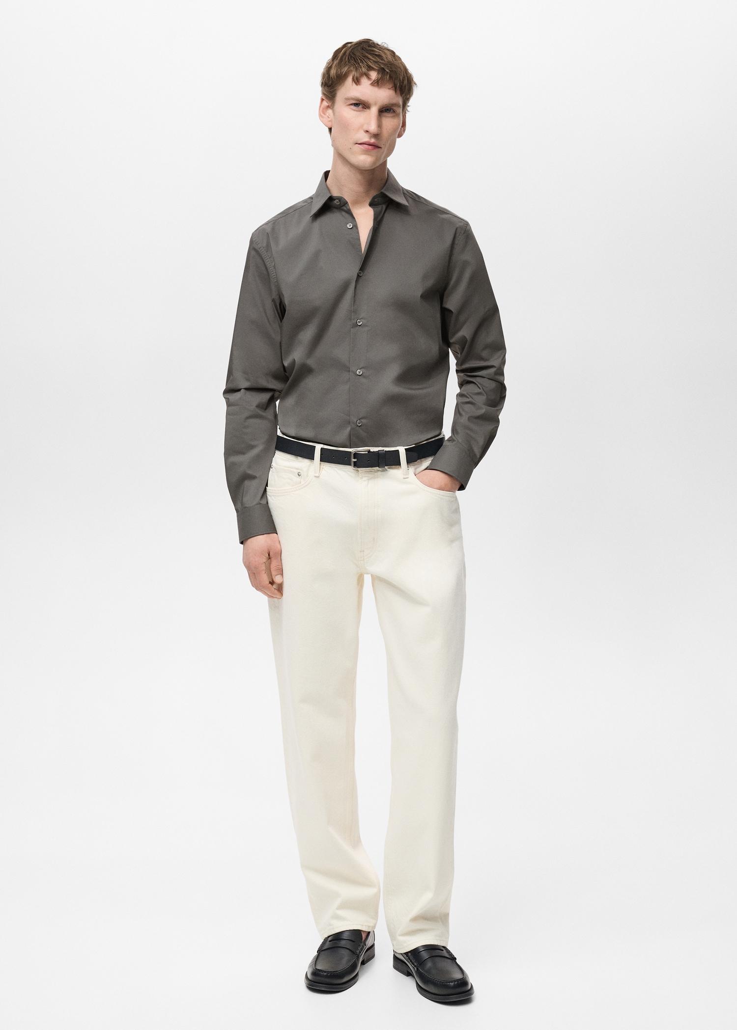 Regular-fit stretch cotton shirt - Men | MANGO USA Product Image