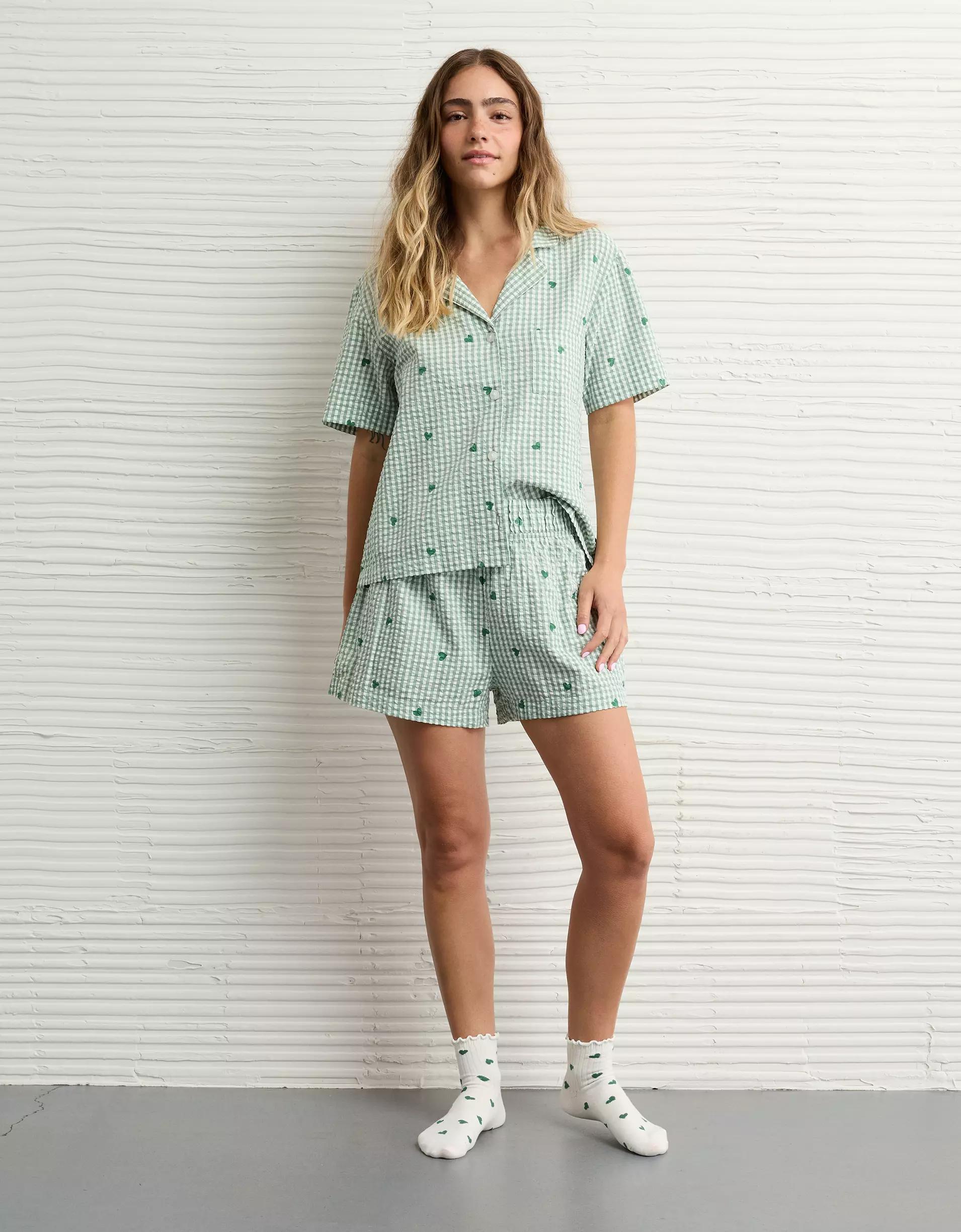 AE Gingham Hearts Seersucker PJ Set Product Image