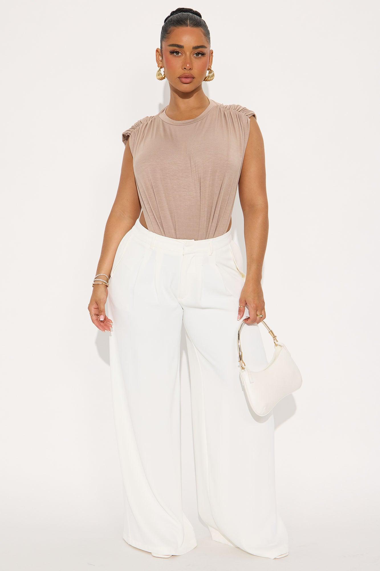 Open Concept Ruched Sleeveless Bodysuit - Stone Female Product Image