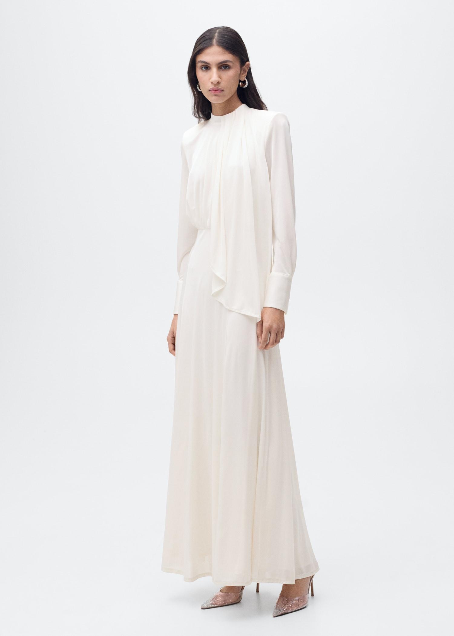 Satin ruffle-neck dress - Women | MANGO USA Product Image