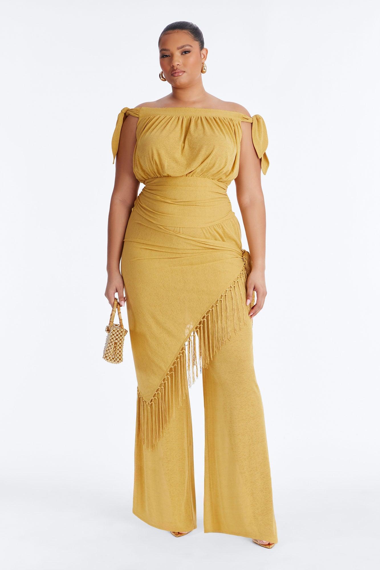 Lorraina 3 Piece Scarf Pant Set - Mustard Female Product Image