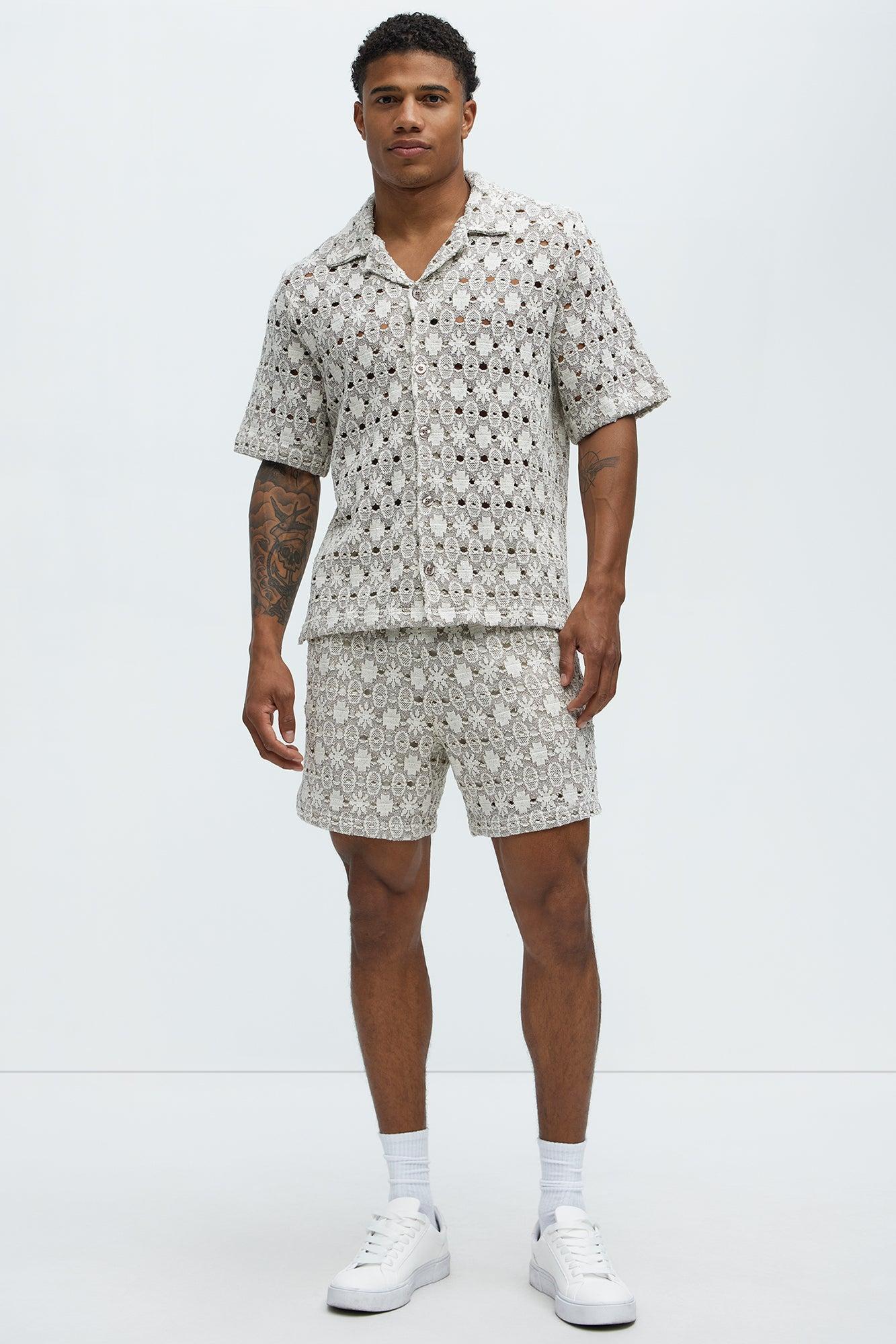 Patterned Open Knit Shorts - Cream/combo Product Image