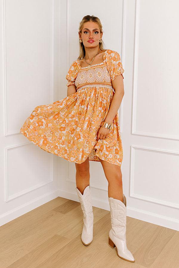 Fan Fav Smocked Floral Mini Dress in Orange Product Image