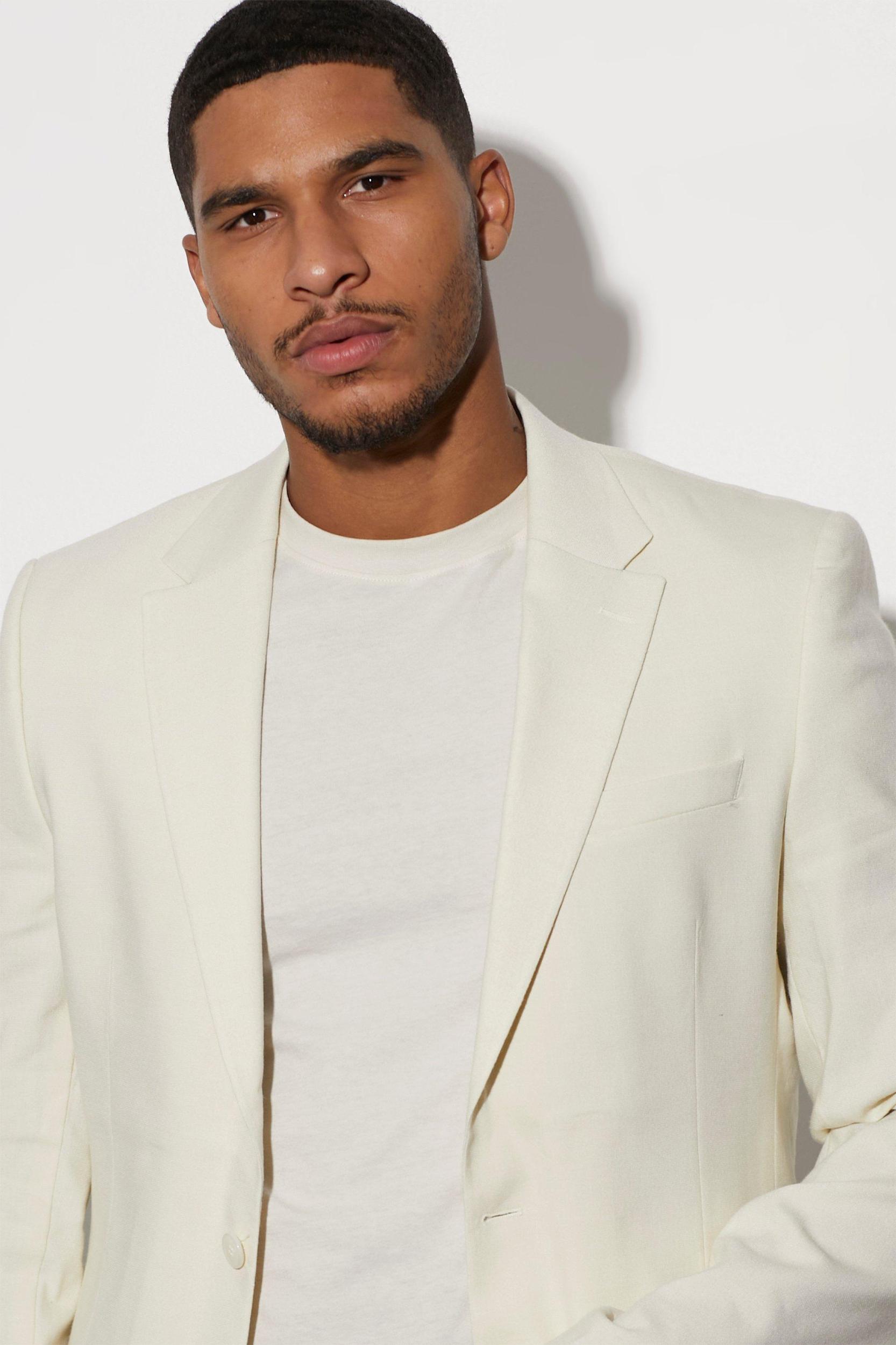 Tall Single Breasted Slim Linen Suit Jacket | boohooMAN USA Product Image