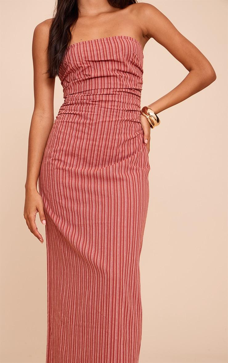 Rust Striped Bandeau Ruched Shift Dress Product Image