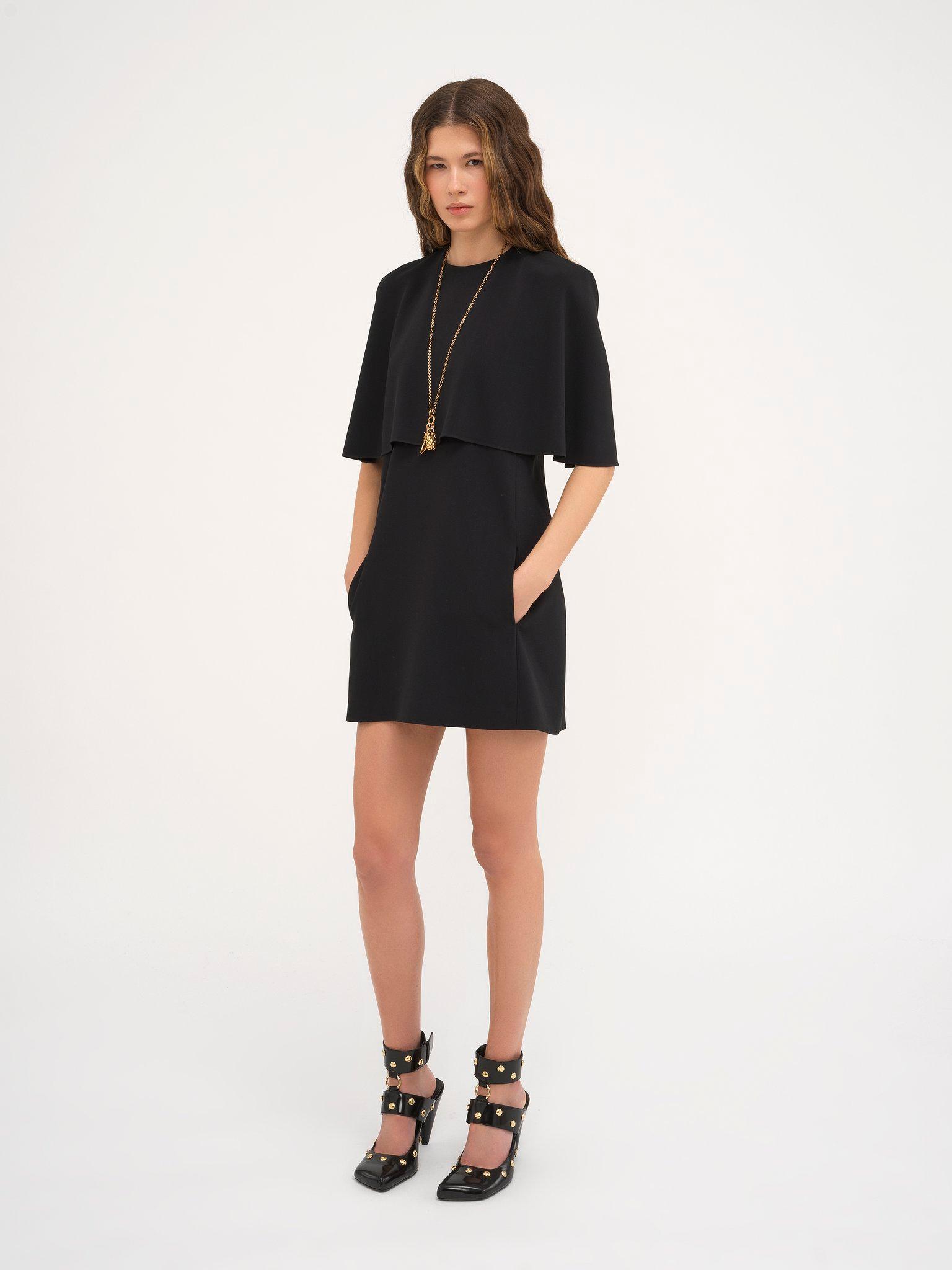 Short cape dress in viscose crêpe Product Image