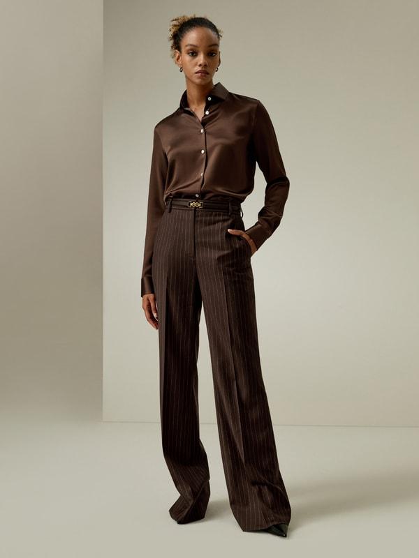 Pinstriped high-rise straight pants Product Image