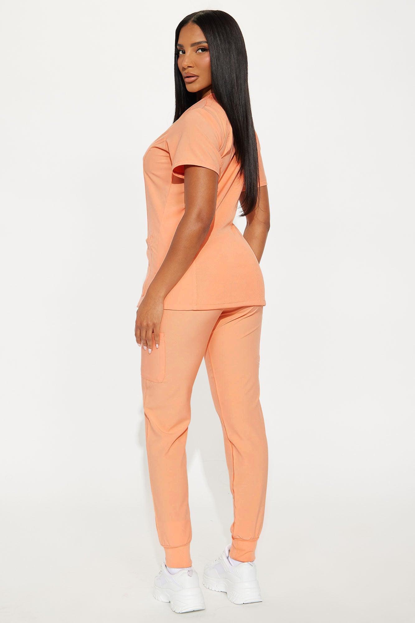Checked In 4 Way Stretch Scrub Uniform Jogger Set - Melon Female Product Image