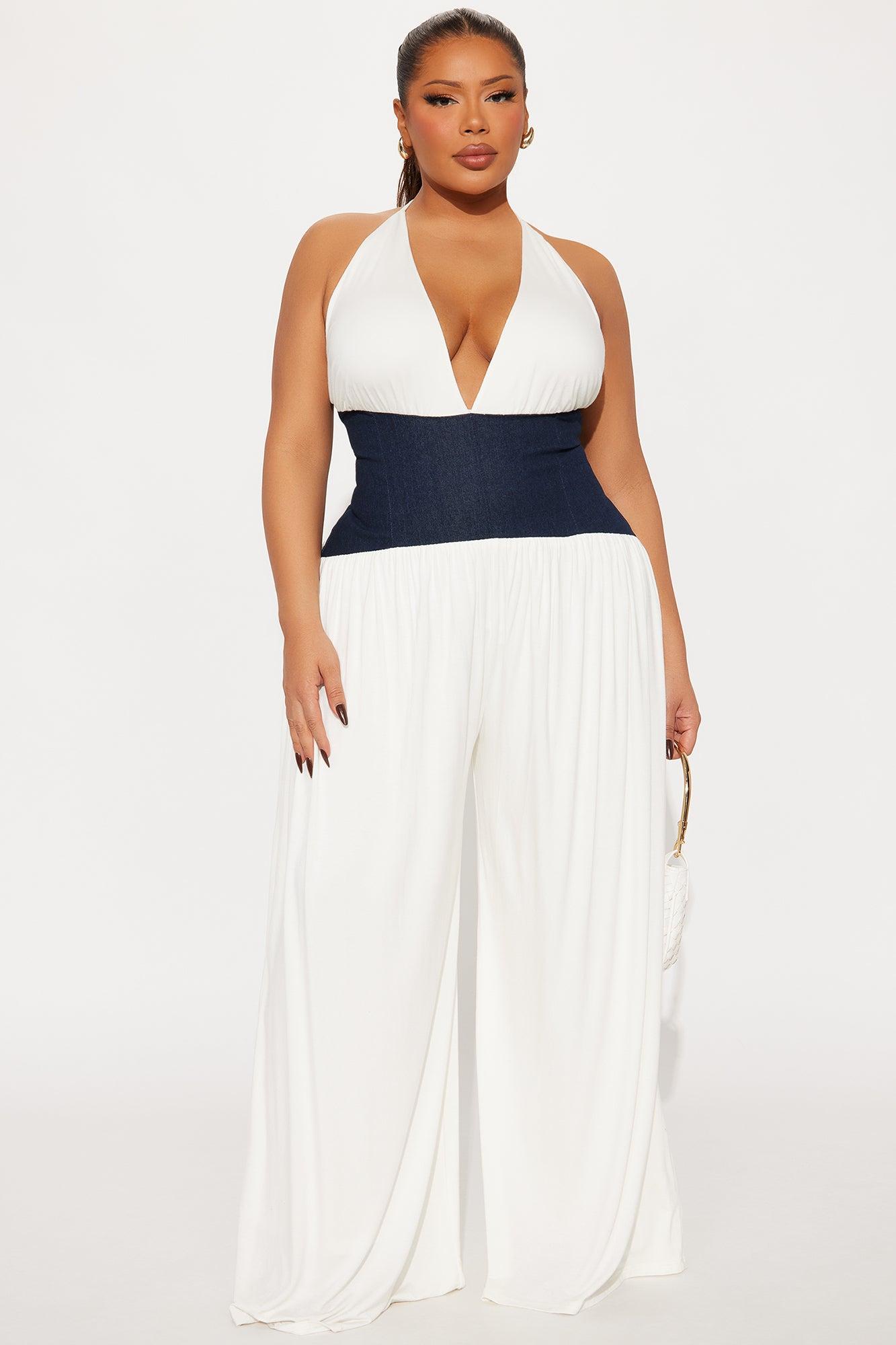 Jamila Halter Wide Leg Jumpsuit - Off White/combo Product Image