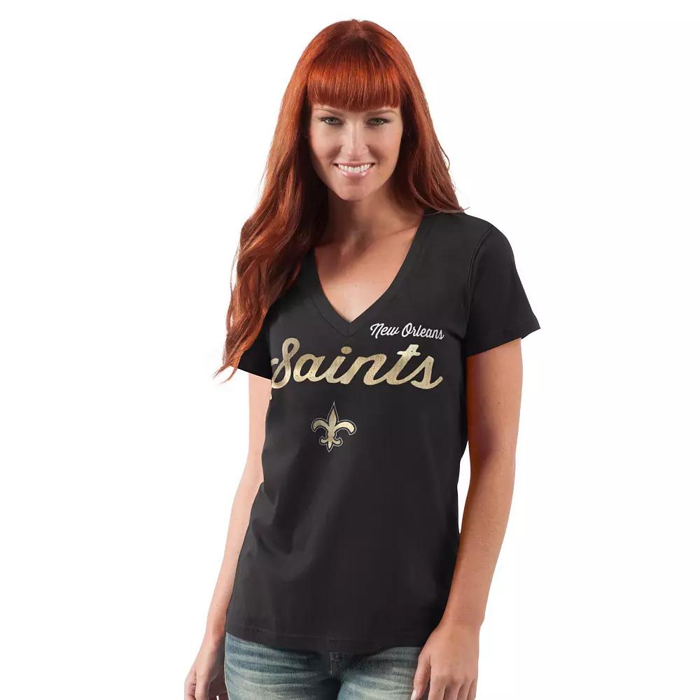 Women's G-III 4Her by Carl Banks Black New Orleans Saints Post Season V-Neck T-Shirt,  Product Image