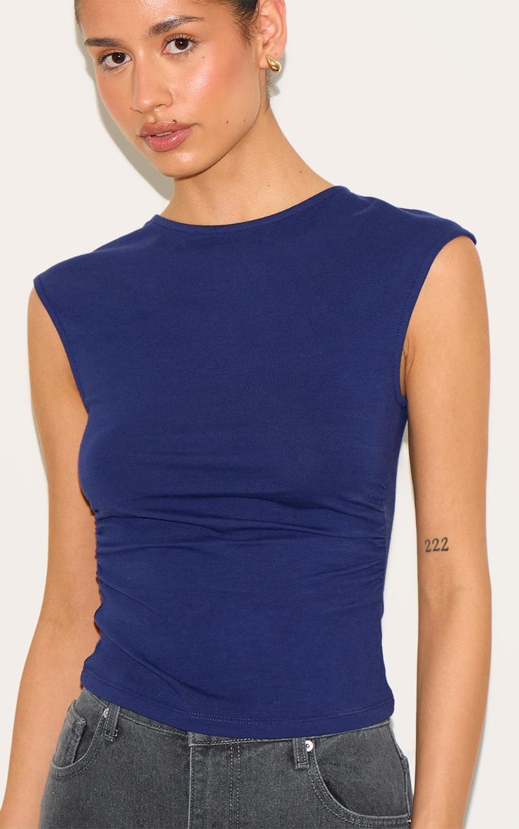 Tall Indigo Soft Cotton Ruched Side Sleeveless Top Product Image