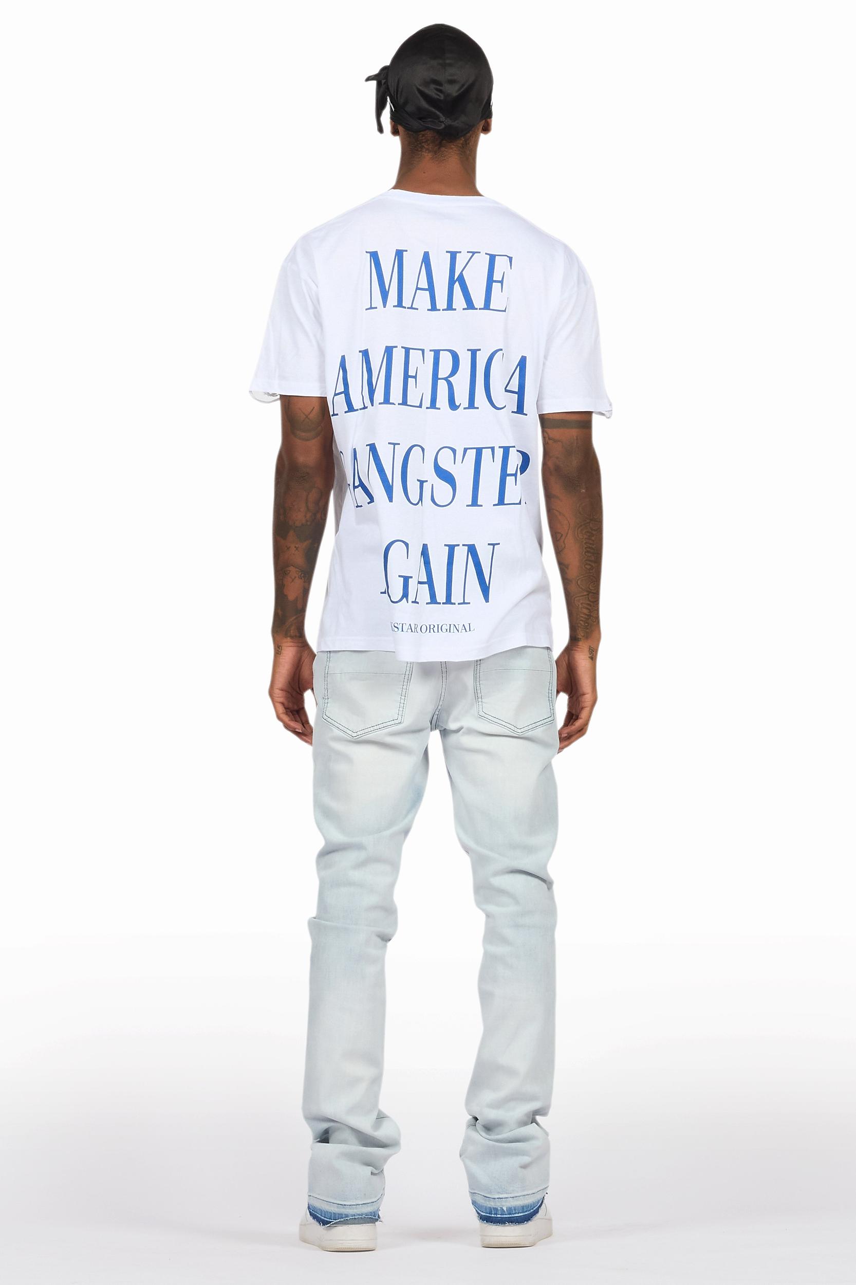 Drako White/Blue Oversized Graphic T-Shirt/Dag Stacked Flare Jean Set Male Product Image