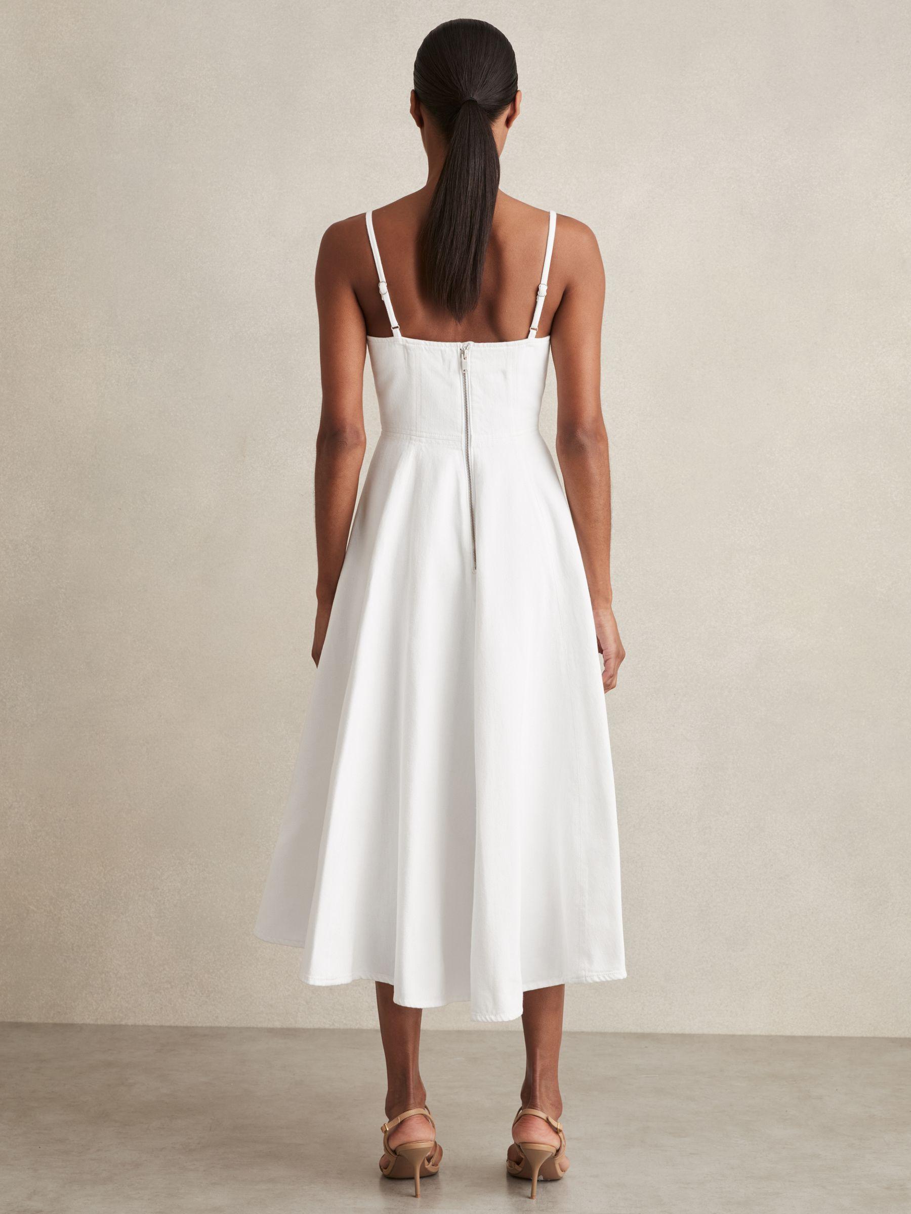 Denim Fit and Flare Midi Dress in White Product Image