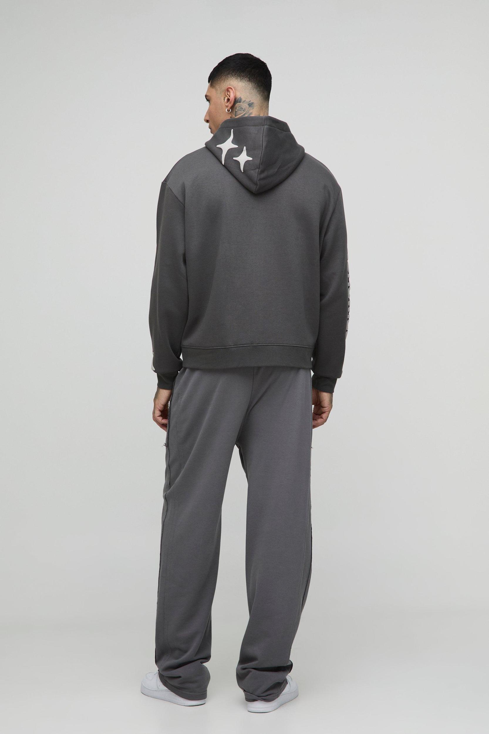 Tall Oversized Boxy Worldwide Puff Print Zip Through Hoodie | boohooMAN USA Product Image