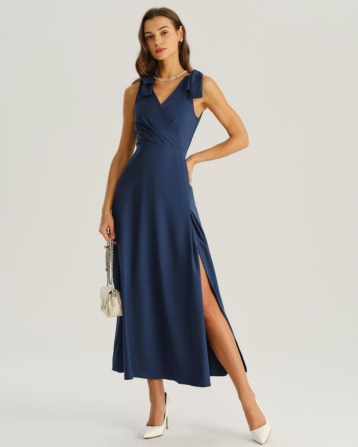 Navy Wrap Sleeveless Maxi Dress Product Image