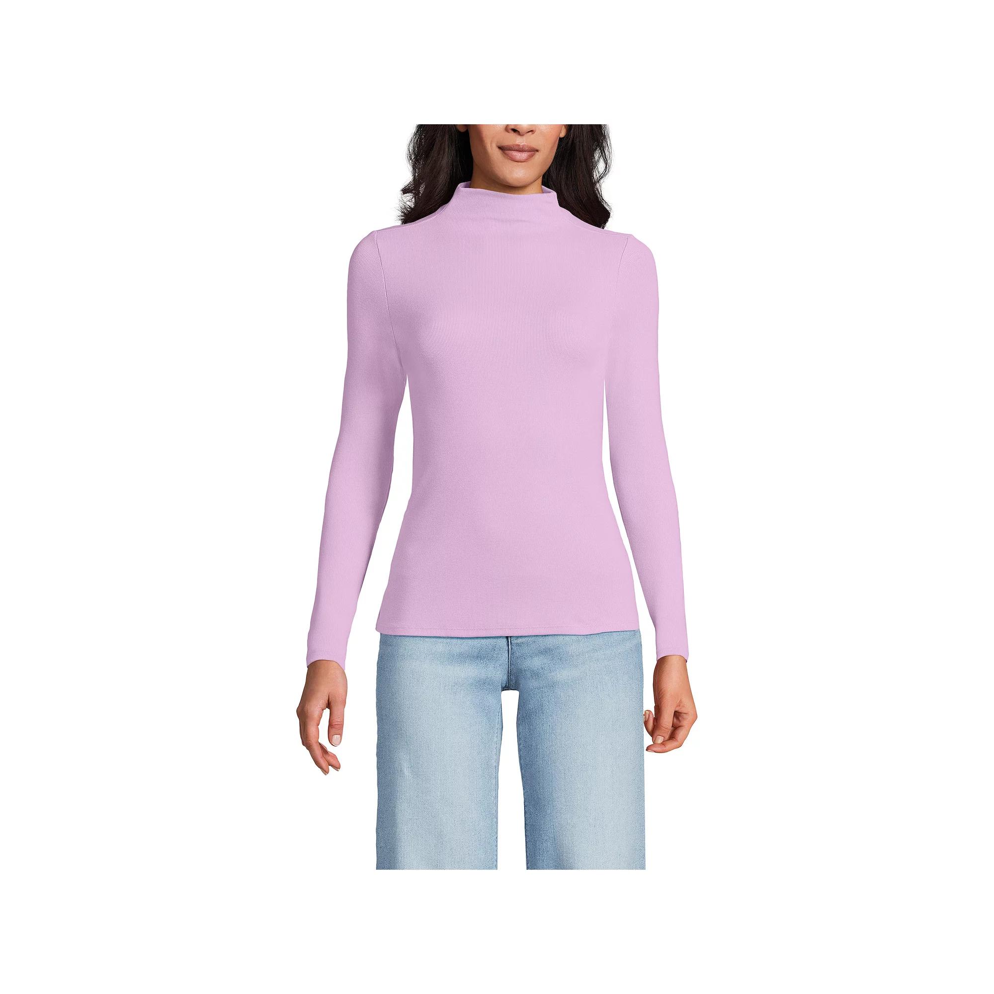 Women's Lands' End Rib Skimming Long Sleeve Mock Neck Top,  Product Image