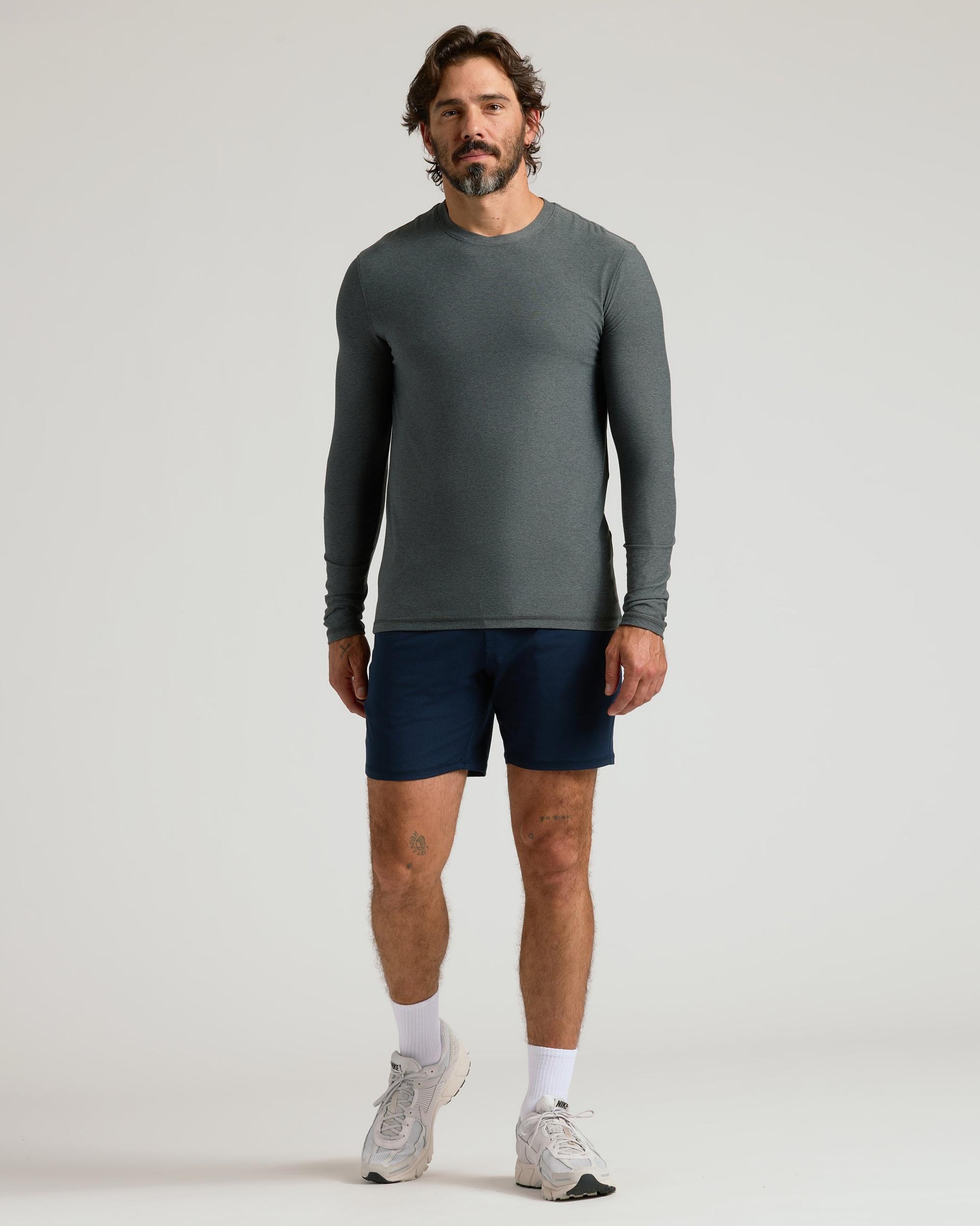 Charcoal Heather Gray Active Long Sleeve Crew T-Shirt Product Image