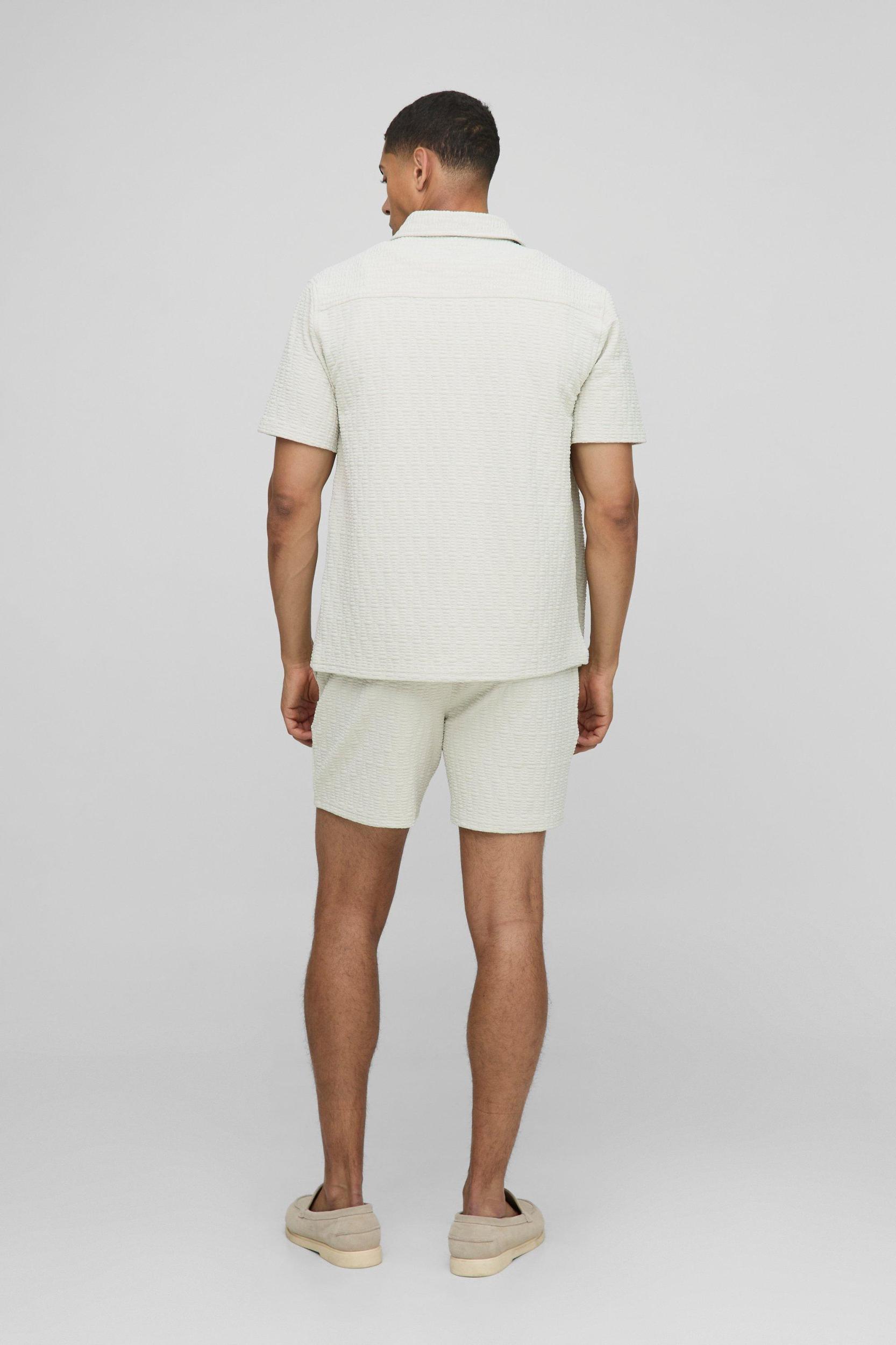 Short Sleeve Textured Stretch Shirt and Shorts Set | boohooMAN USA Product Image