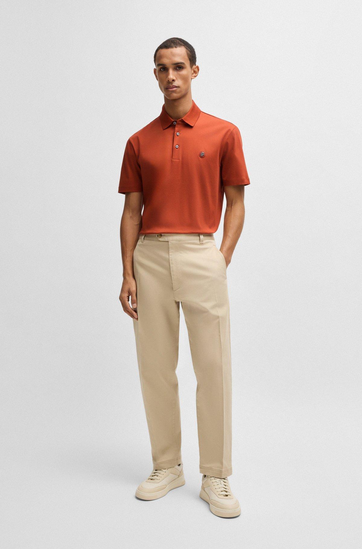 BOSS - Mercerized-cotton polo shirt with double monogram - Dark Orange Product Image