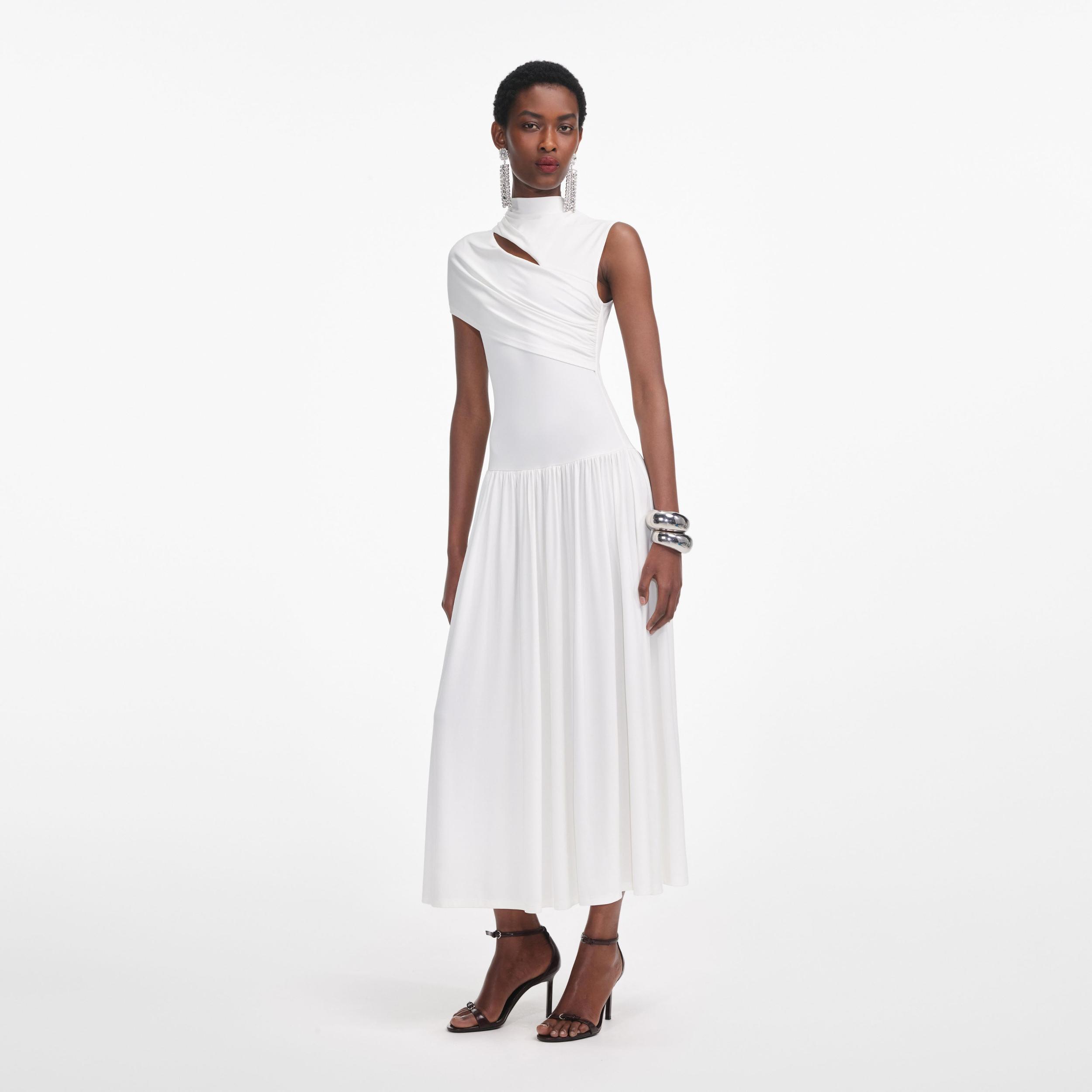 White Jersey Cut Out Midi Dress Product Image