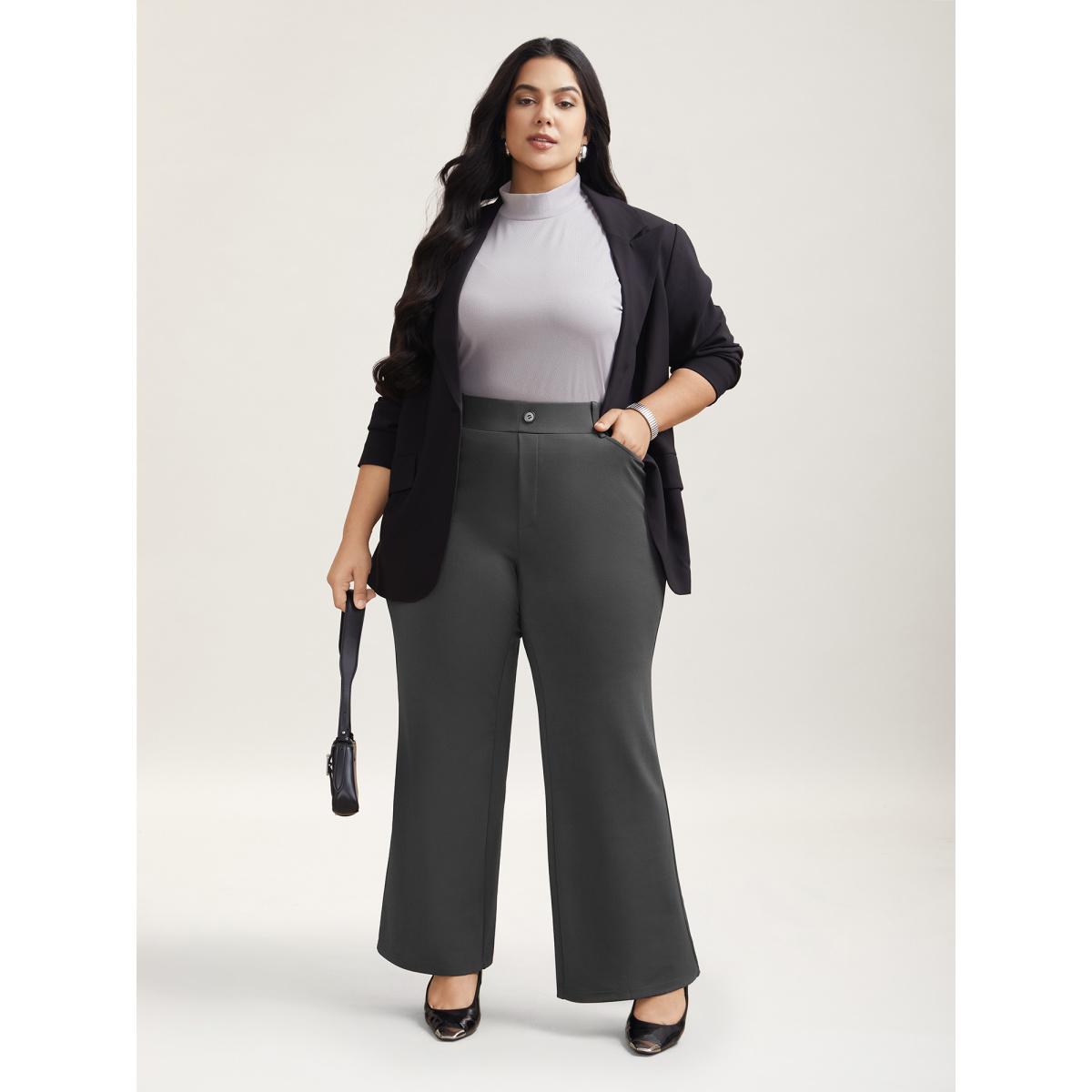 Plus Size No-Waist Gap High Rise Flared Pants Women DimGray At the Office Bootcut Mid Rise Work Pants BloomChic 14-16/1X Product Image