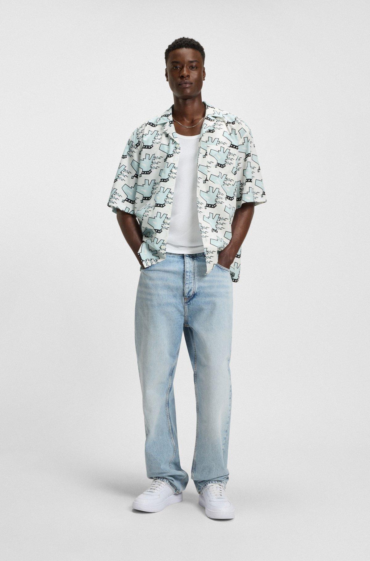 Relaxed-fit shirt in printed cotton poplin Product Image