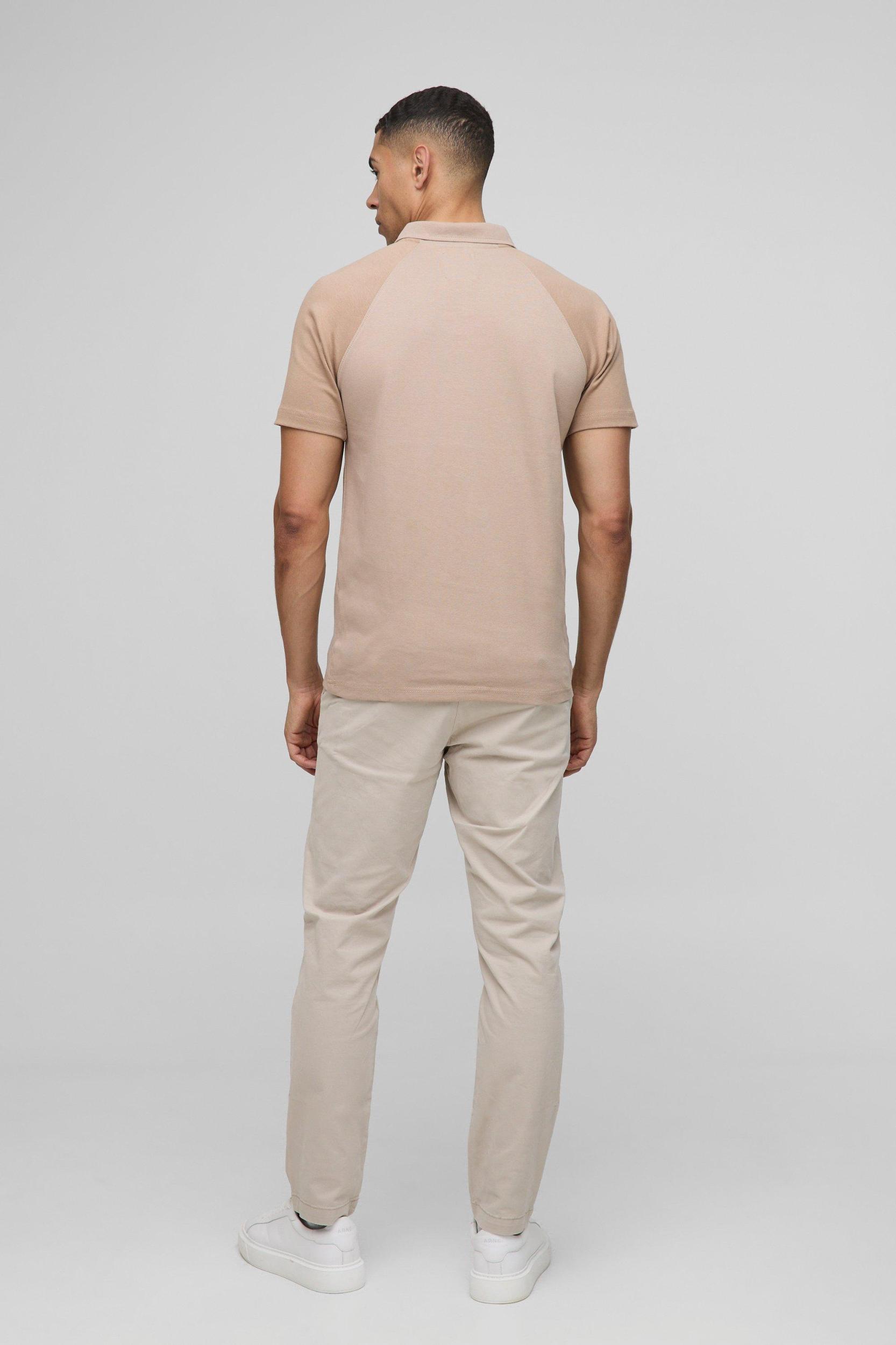 Slim Fit Man Raglan Interlock Polo | boohooMAN USA Product Image