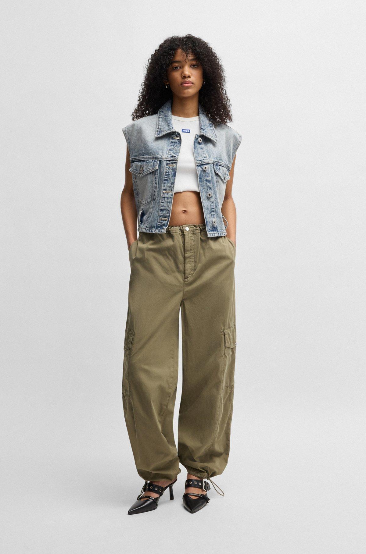 HUGO - Sleeveless denim jacket with stitched belt - Blue Product Image