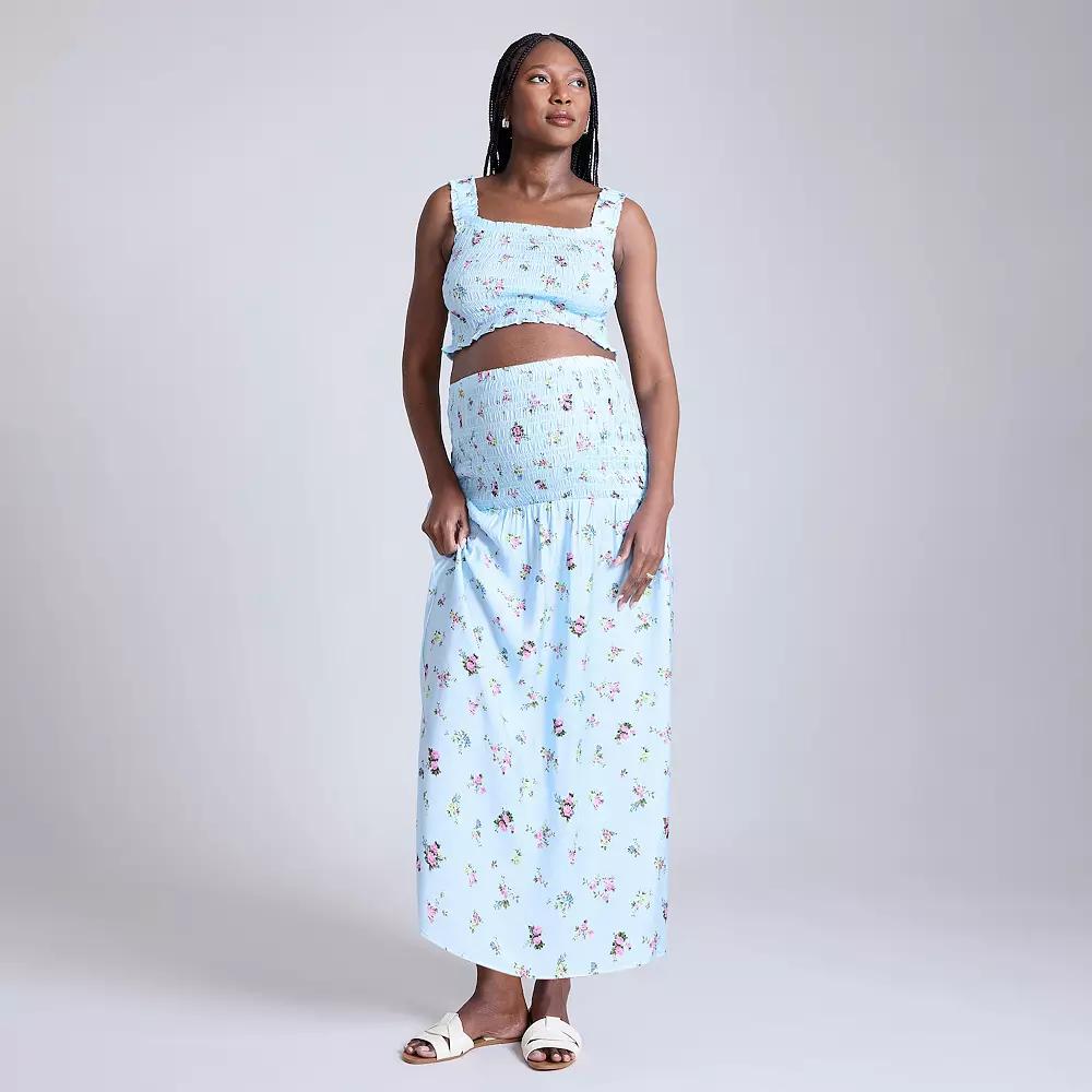 Maternity Motherhood® 2-pc. Smocked Crop Top & Maxi Skirt Set, Women's,  Product Image