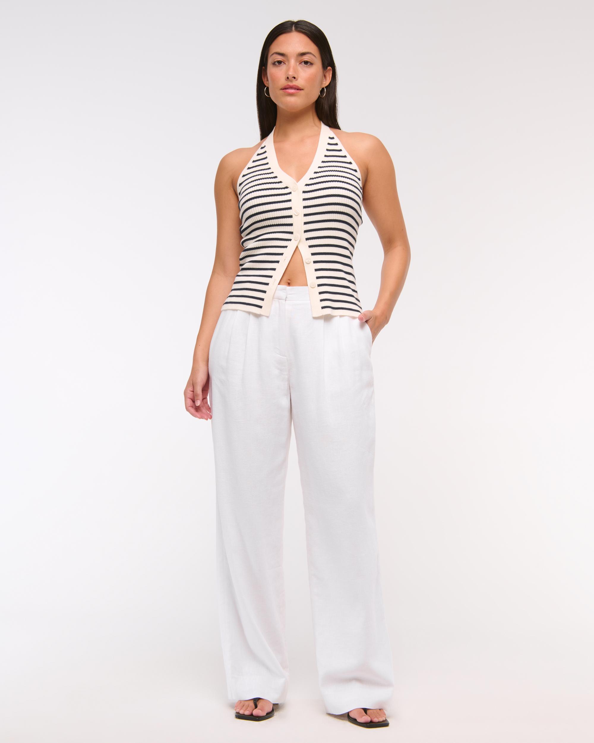 Curve Love A&F Sloane Low Rise Tailored Linen-Blend Pant Product Image
