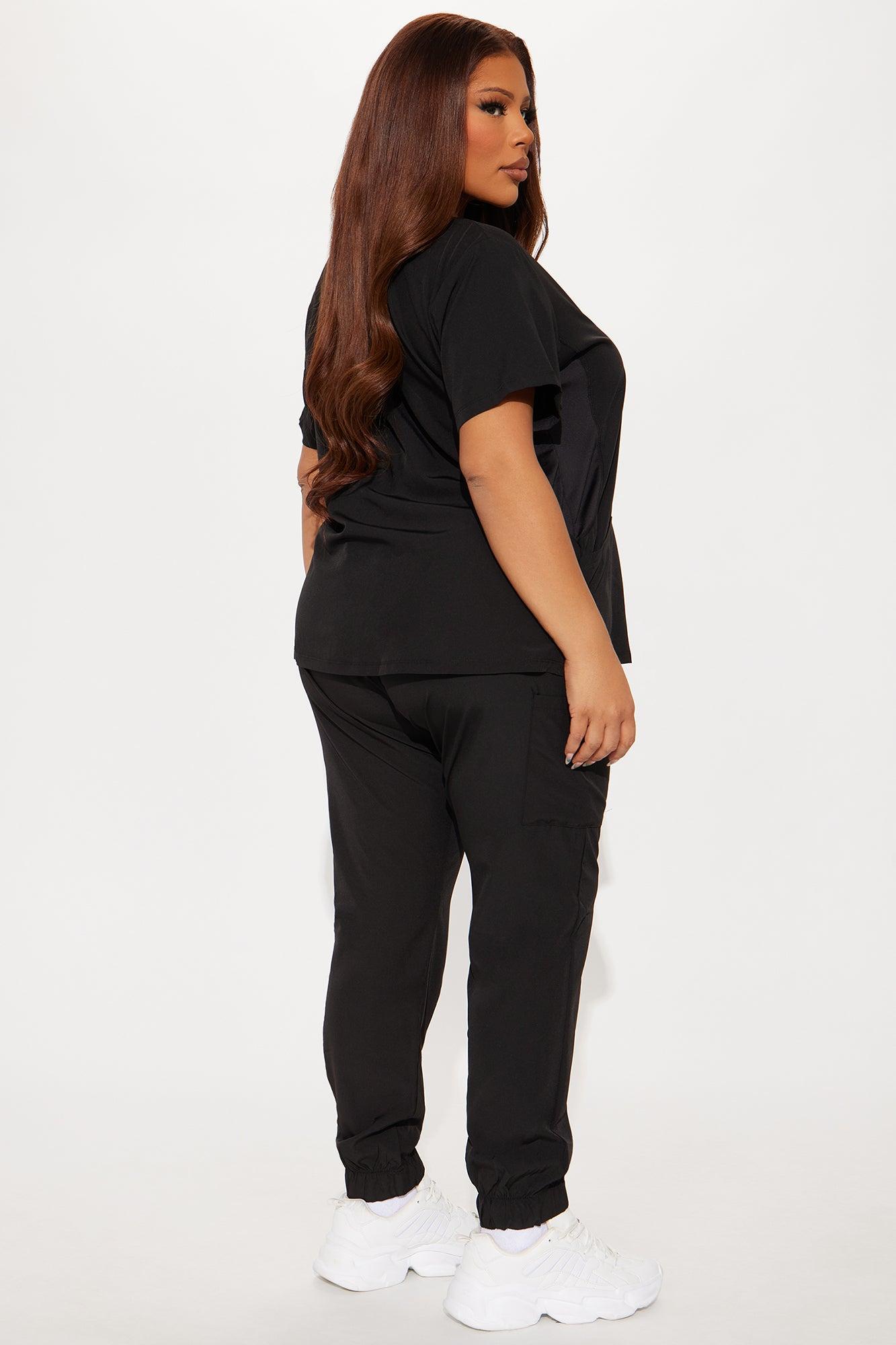 Ready To Help 2 Tone Uniform Scrub Jogger Set - Black Female Product Image