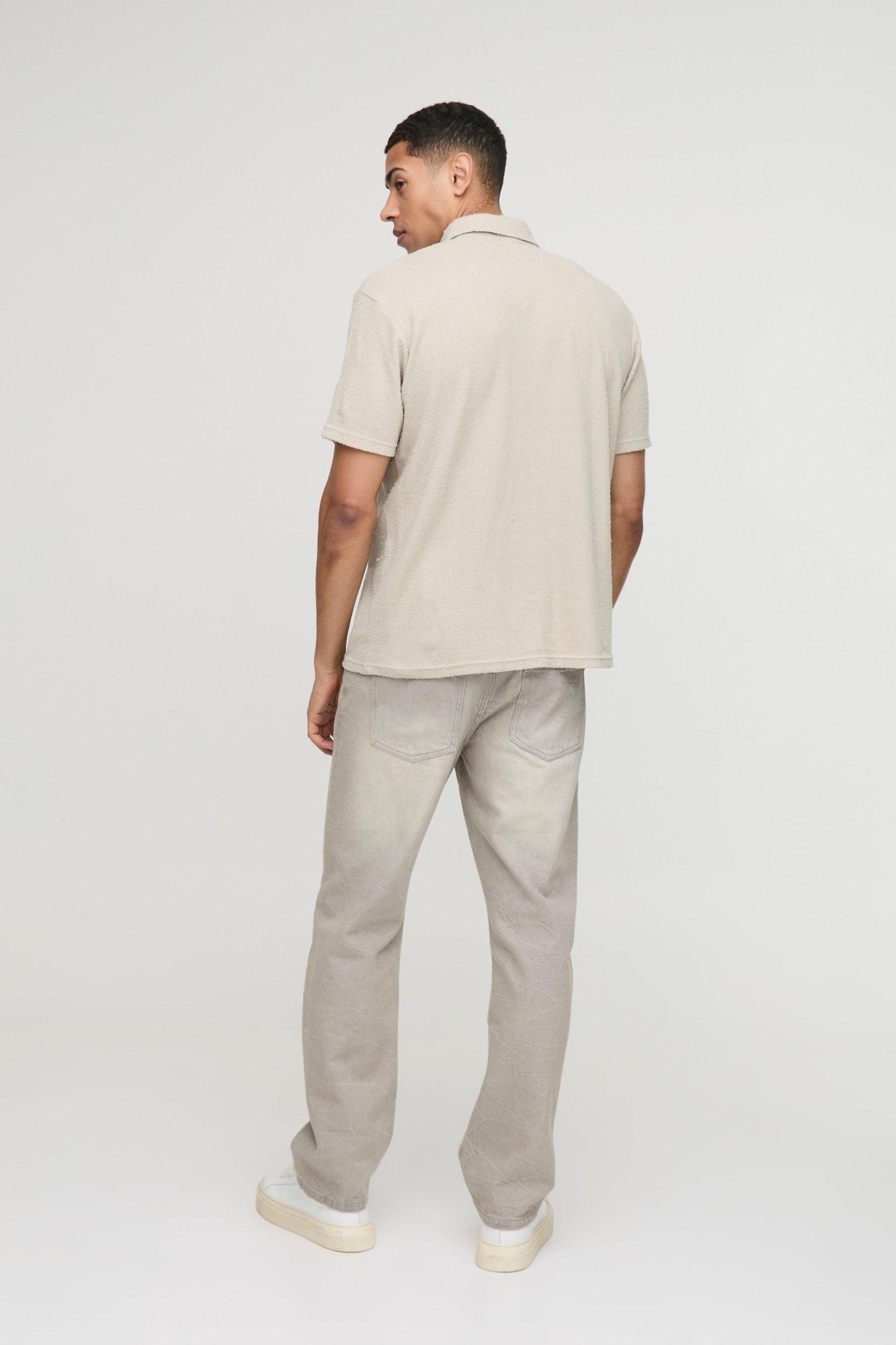 Regular Fit Natural Texture Concealed Placket Polo | boohooMAN USA Product Image