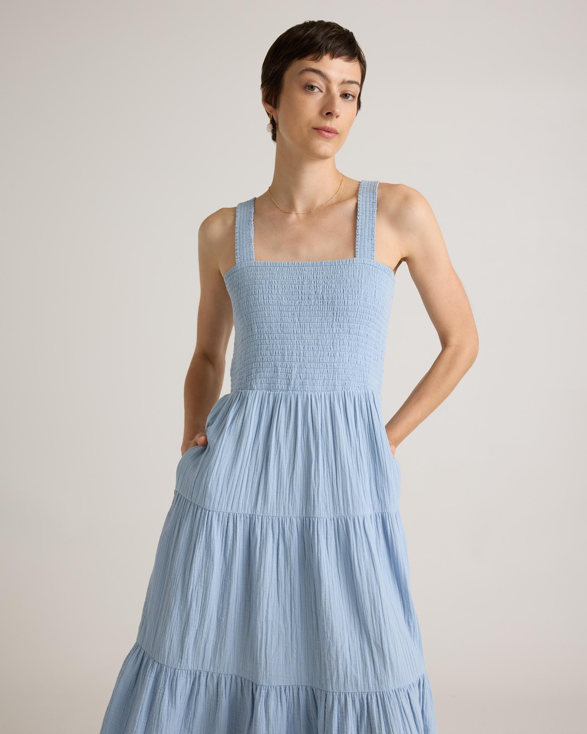 Quince | Women's Gauze Smocked Sleeveless Maxi Dress Organic Cotton Product Image