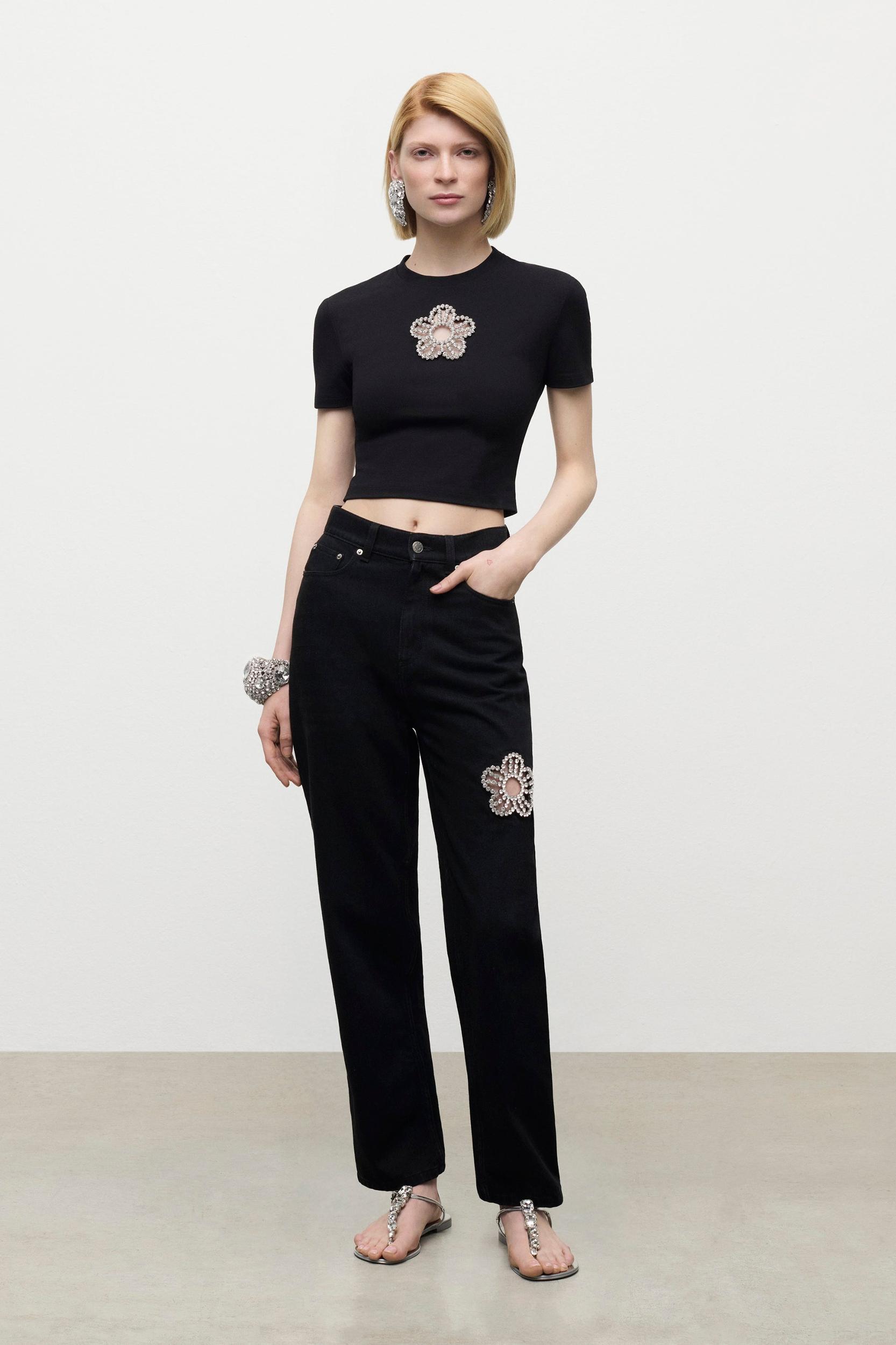 Crystal Flower Cropped T-Shirt Product Image