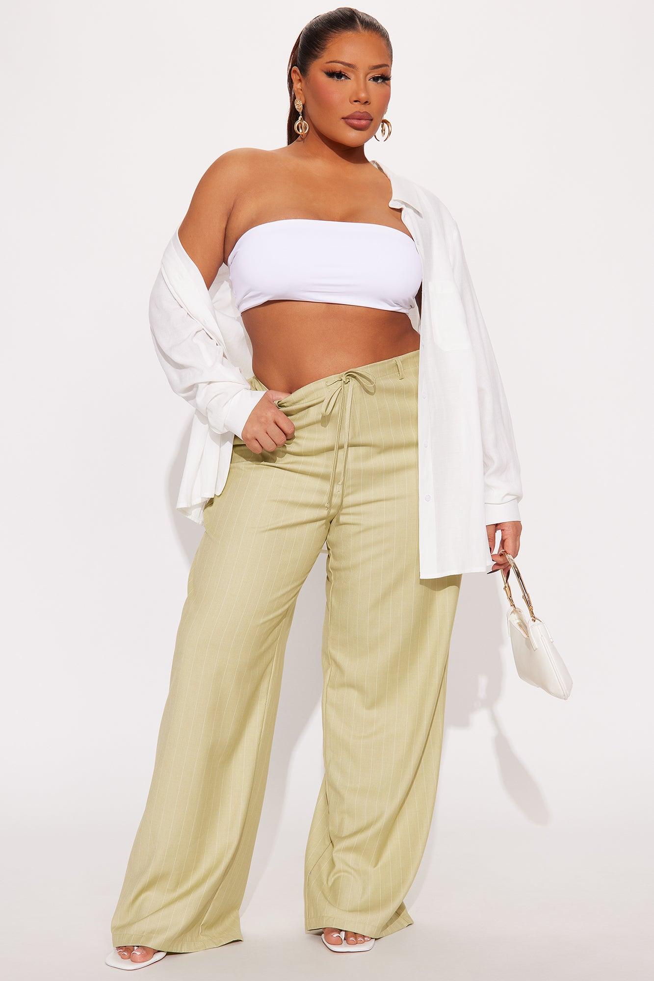 Yessica Pinstripe Wide Leg Trouser - Sage Product Image