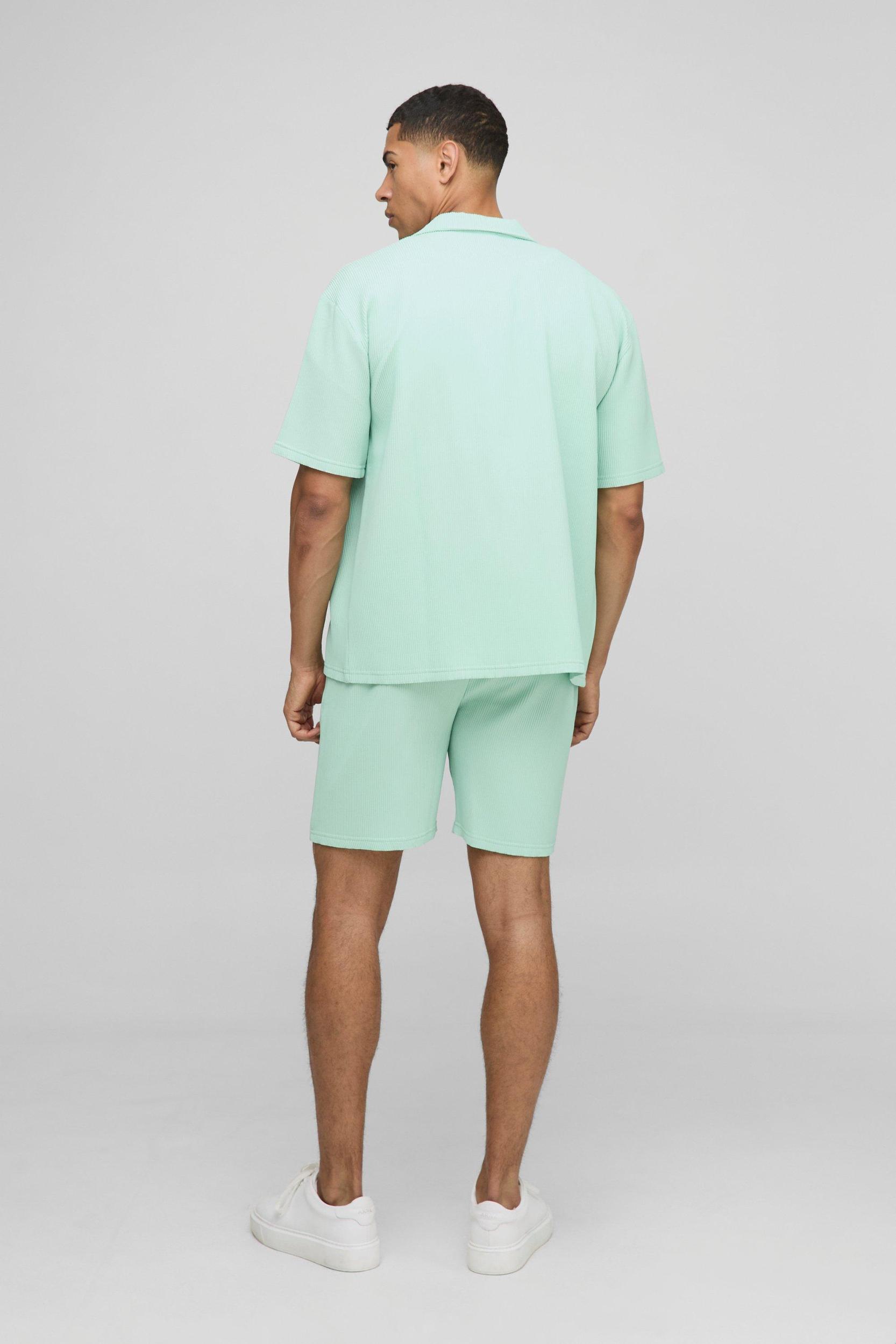 Oversized Pleated Short Sleeve Panel Shirt & Short Set | boohooMAN USA Product Image
