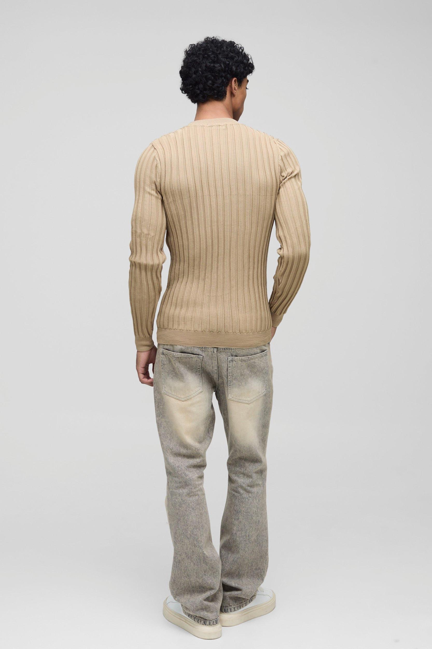Muscle Fit Ribbed Long Sleeve Sweater | boohooMAN USA Product Image