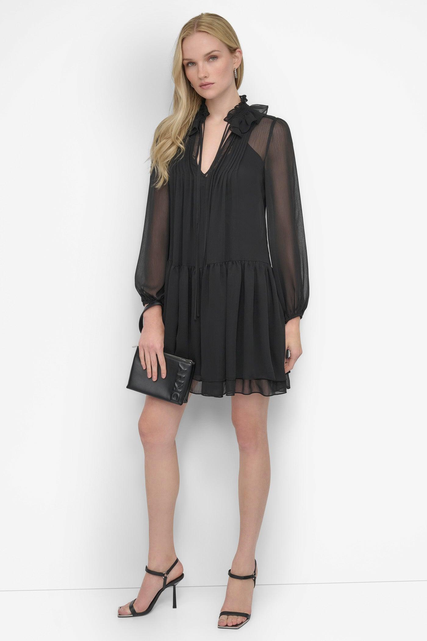 LONG SLEEVE CHIFFON MINI DRESS Product Image