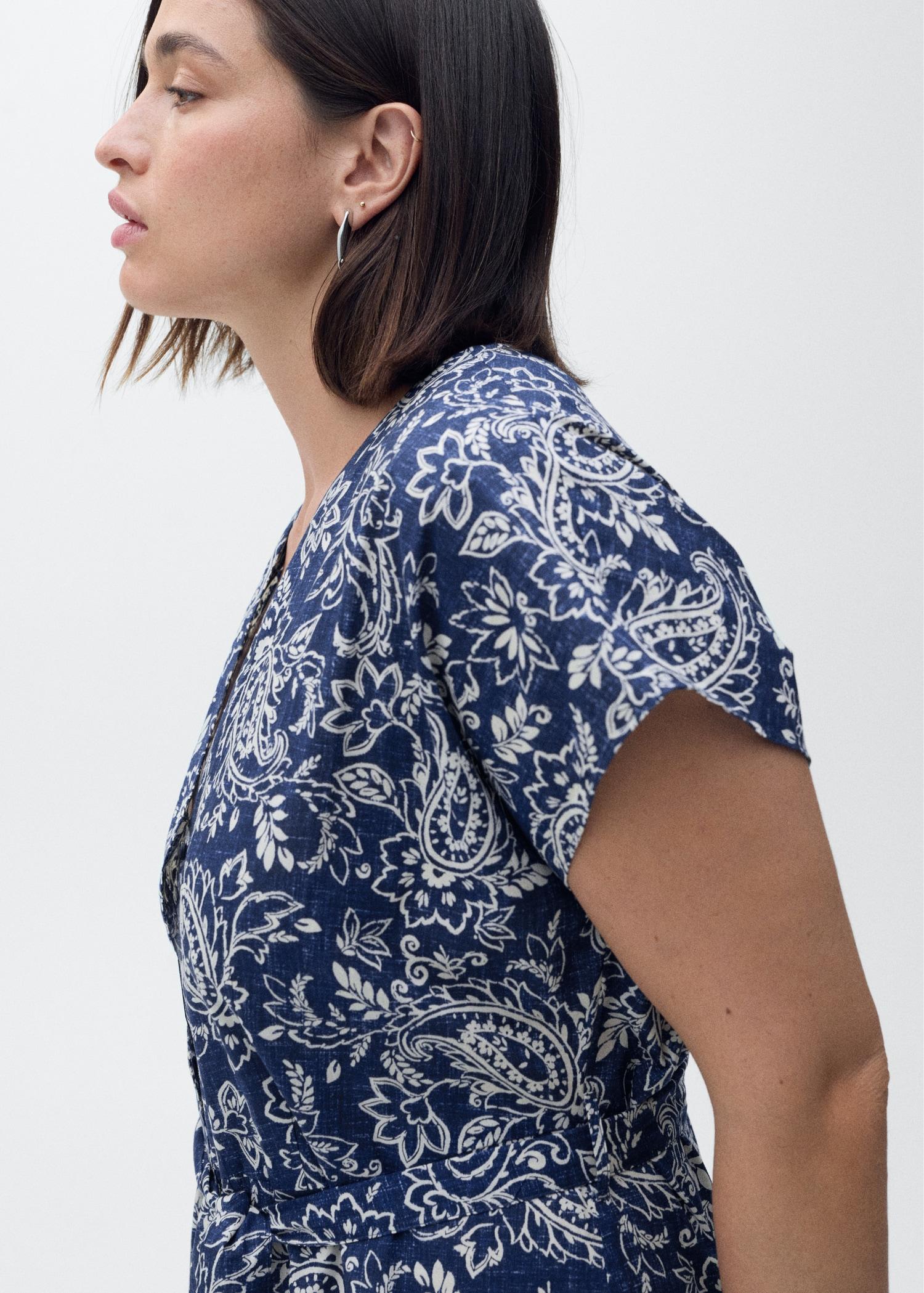 Paisley flared dress with belt - Women | MANGO USA Product Image