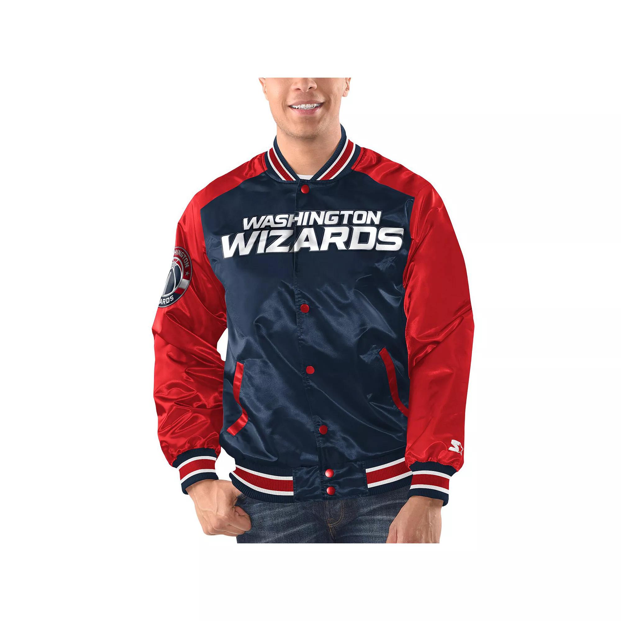 Men's Starter Navy/Red Washington Wizards Renegade Satin Full-Snap Varsity Jacket,  Product Image