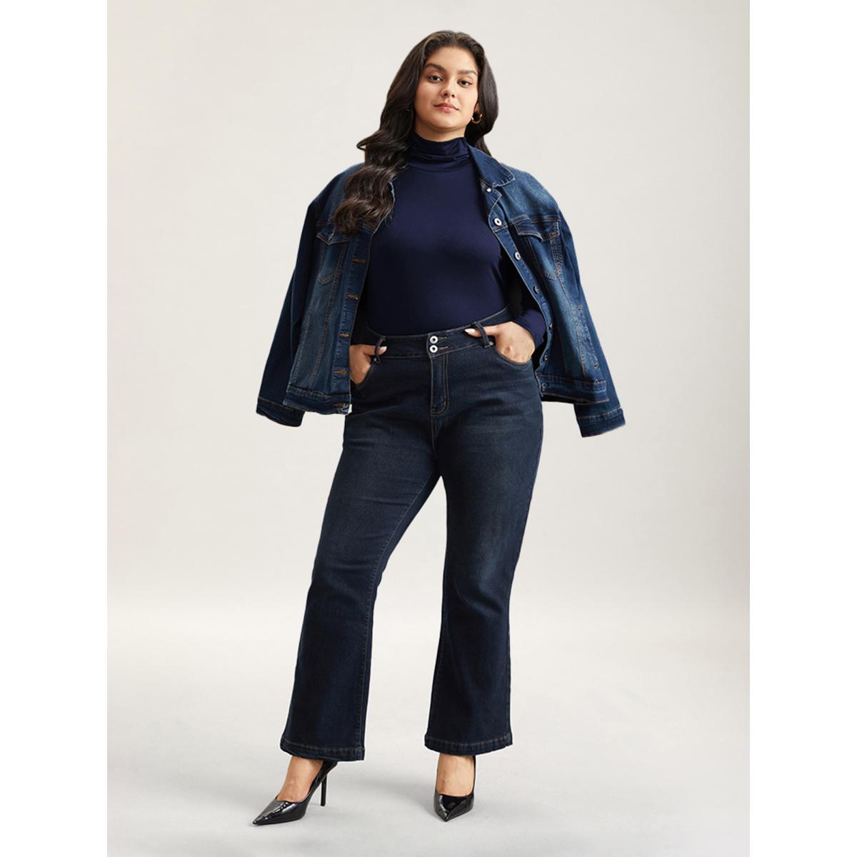 Plus Size Supersoft Essentials Solid Funnel Neck Knit T-shirt Black Women Leisure Plain Plain Ruffled collar Bodycon Casual T-shirts BloomChic 22-24/3X Product Image